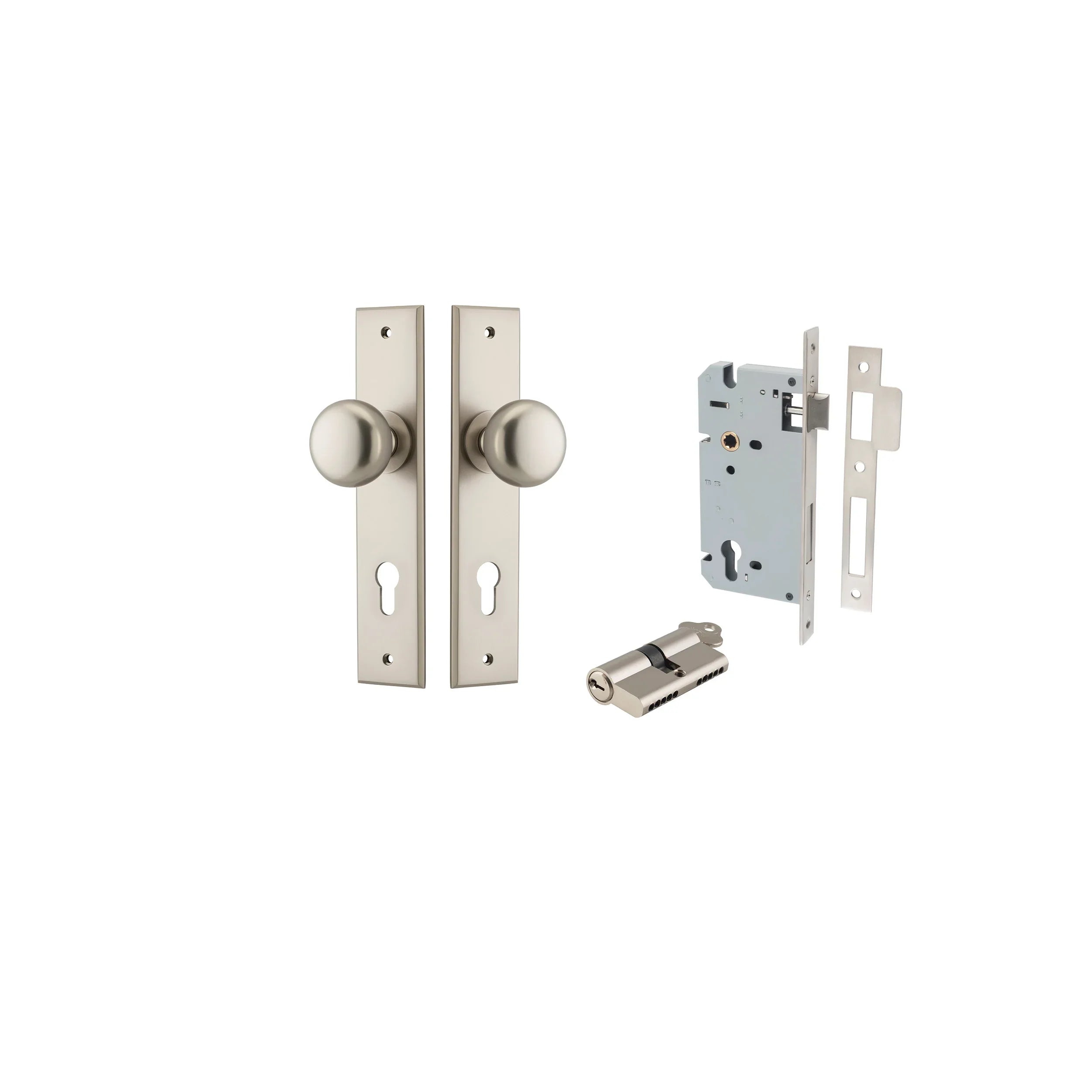 Cambridge Knob - Chamfered Backplate - Entry Point - Iver - Satin Nickel - Door Knobs