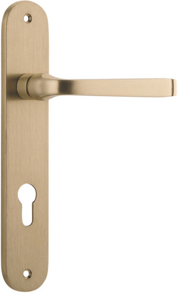 Annecy Lever - Oval Backplate - Entry Point - Iver - Brushed Brass - Door Levers