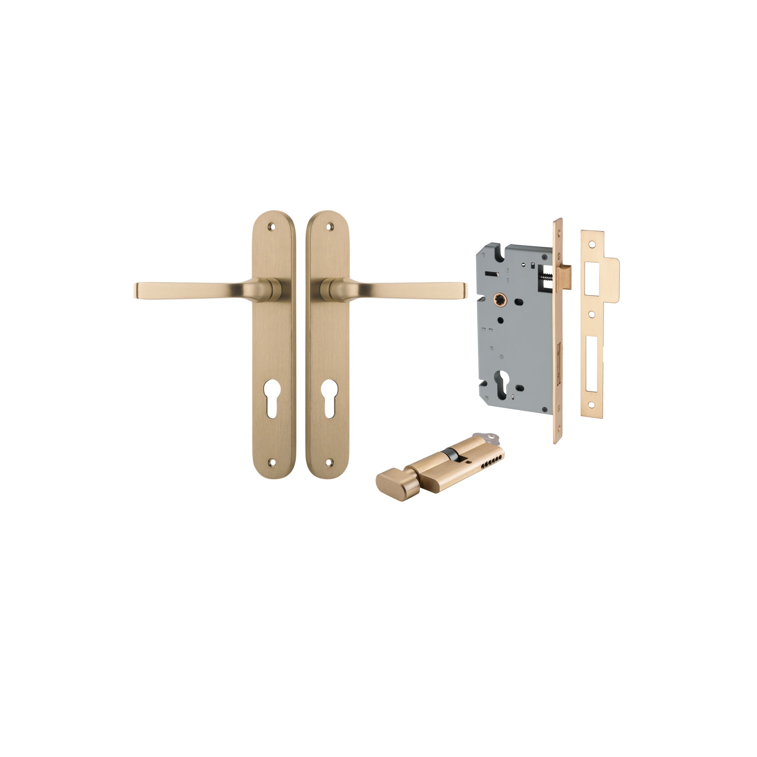 Annecy Lever - Oval Backplate - Entry Point - Iver - Brushed Brass - Door Levers