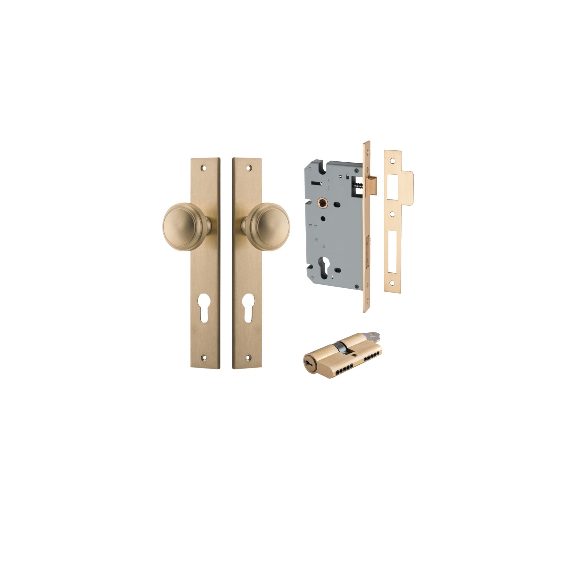 Paddington Knob - Rectangular Backplate - Entry Point - Iver - Brushed Brass - Door Knobs