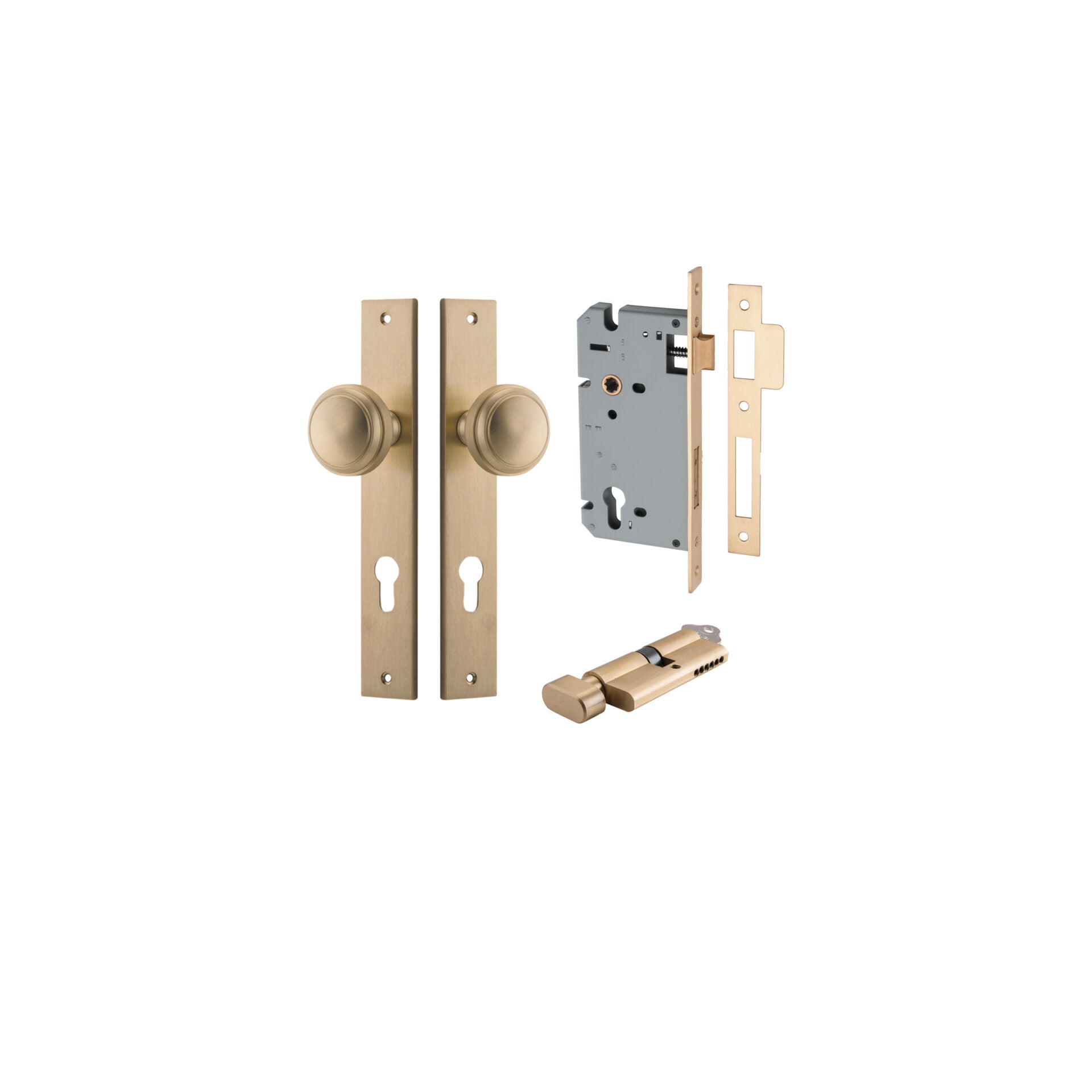 Paddington Knob - Rectangular Backplate - Entry Point - Iver - Brushed Brass - Door Knobs