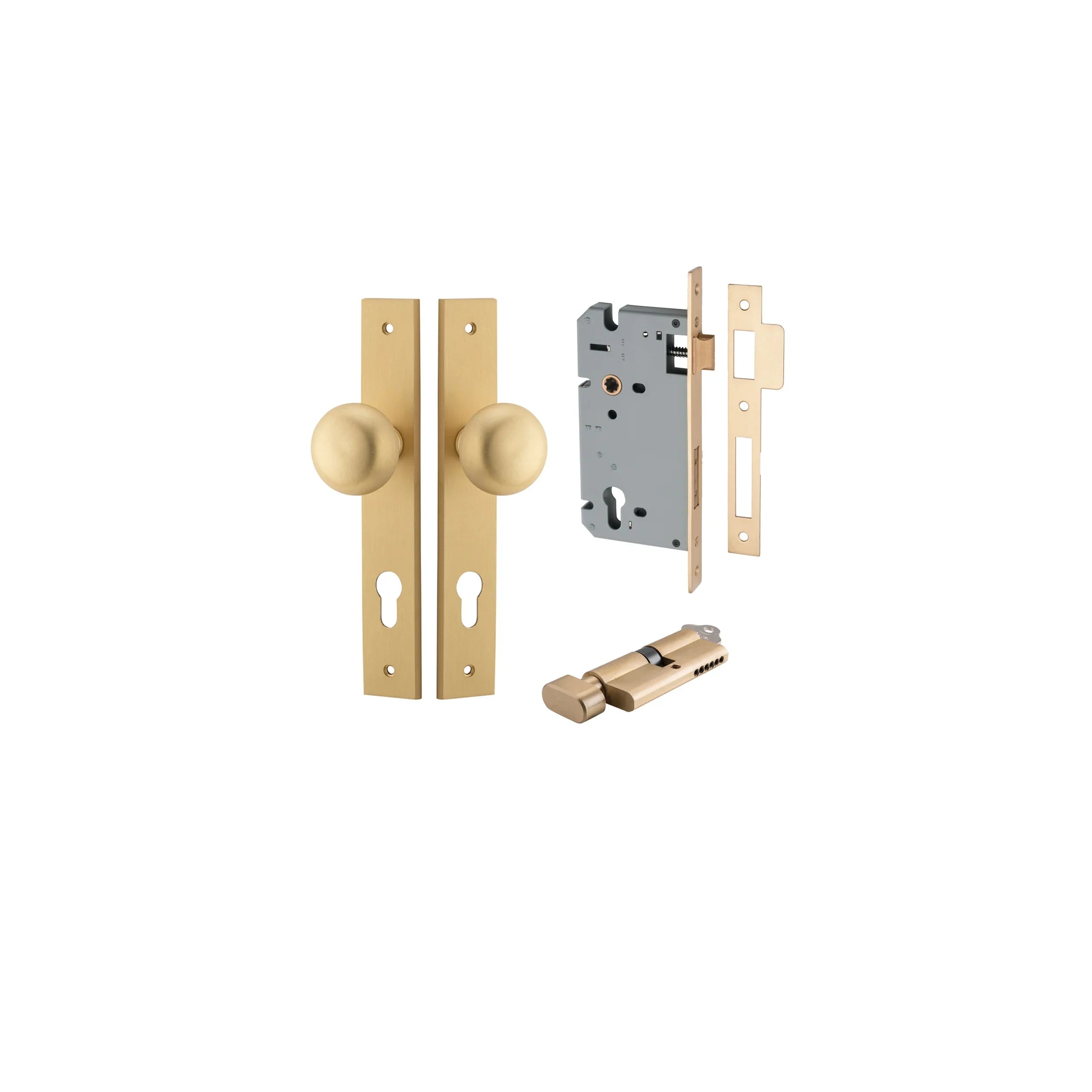 Cambridge Knob - Rectangular Backplate - Entry Point - Iver - Brushed Brass - Door Knobs