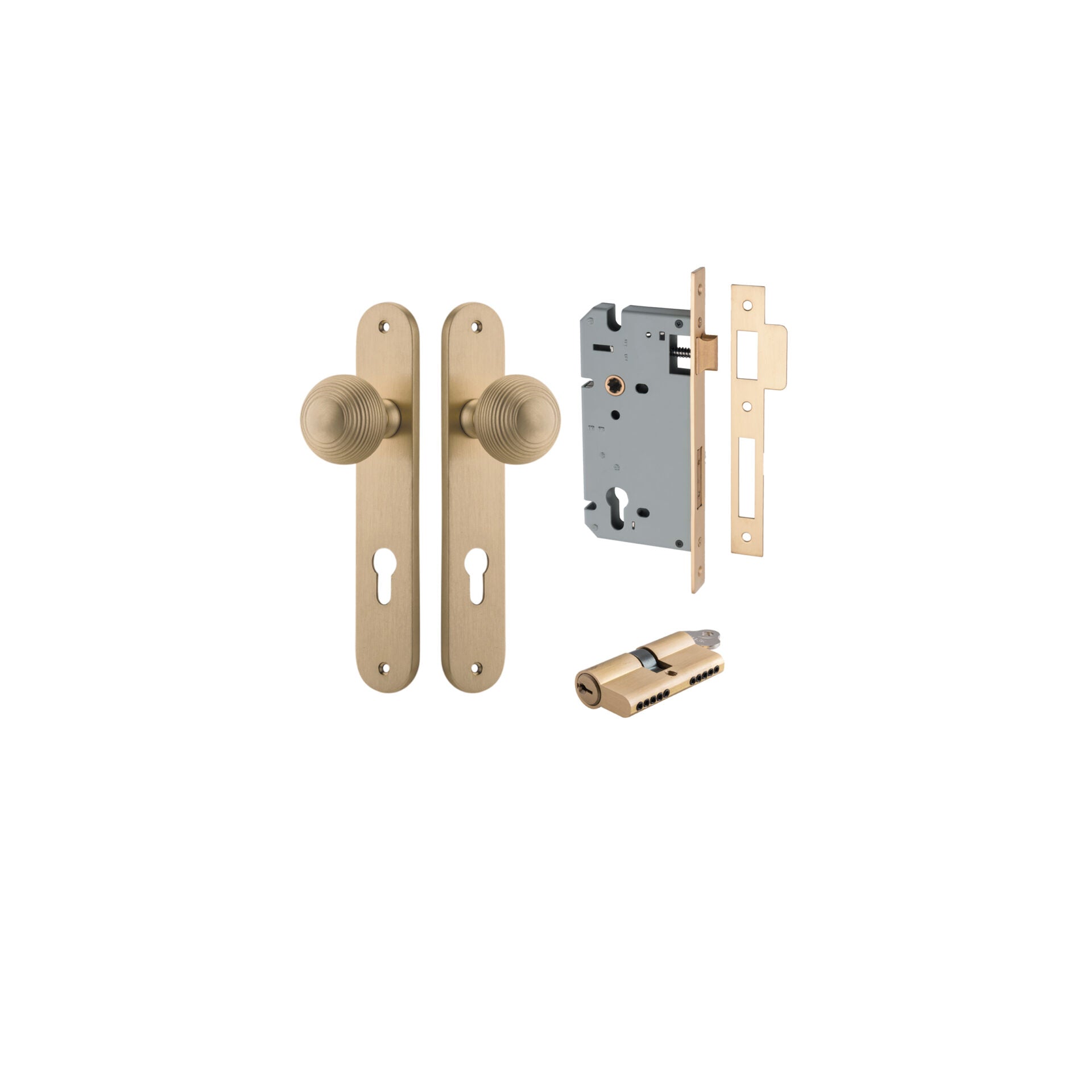 Guildford Knob - Oval Backplate - Entry Point - Iver - Brushed Brass - Door Knobs