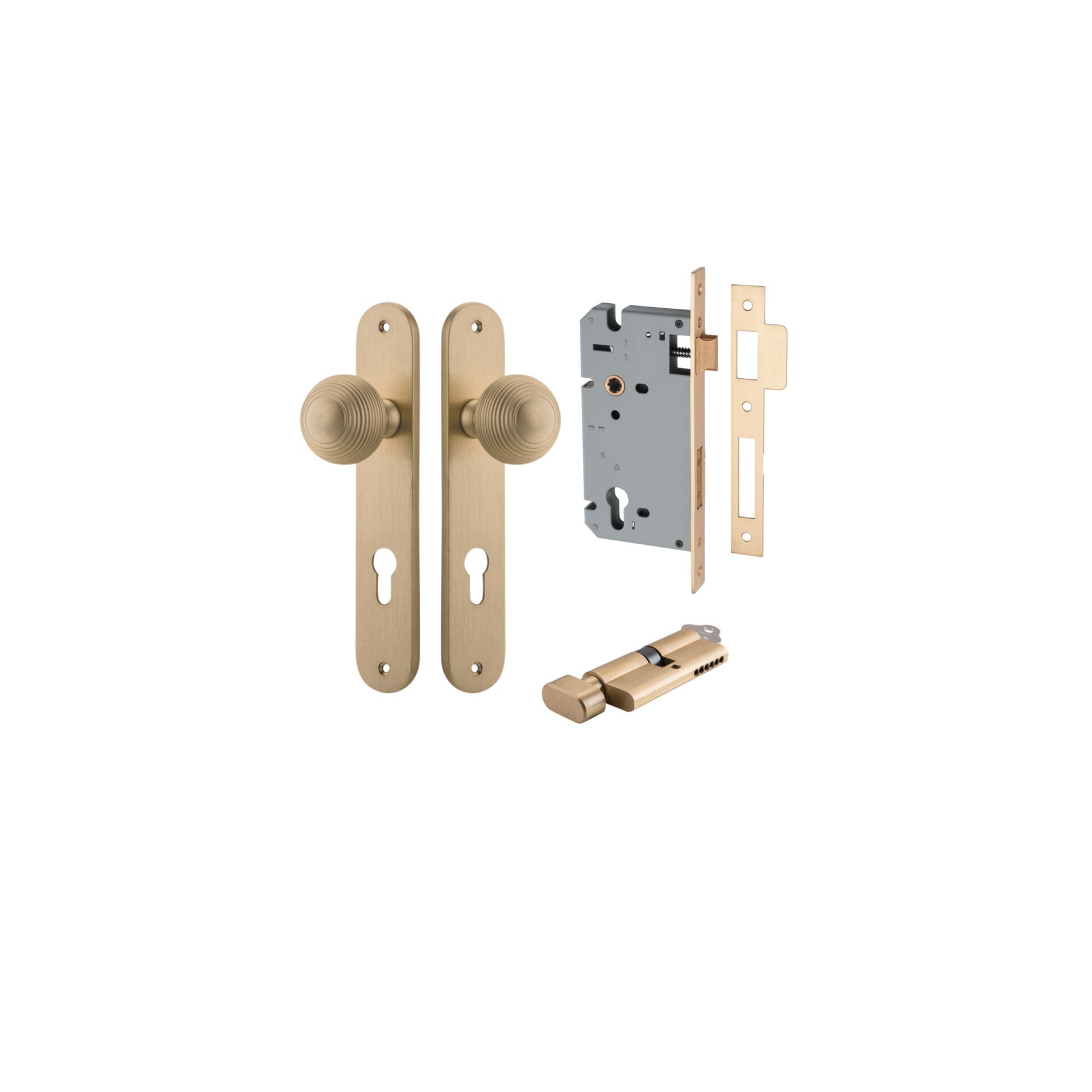 Guildford Knob - Oval Backplate - Entry Point - Iver - Brushed Brass - Door Knobs