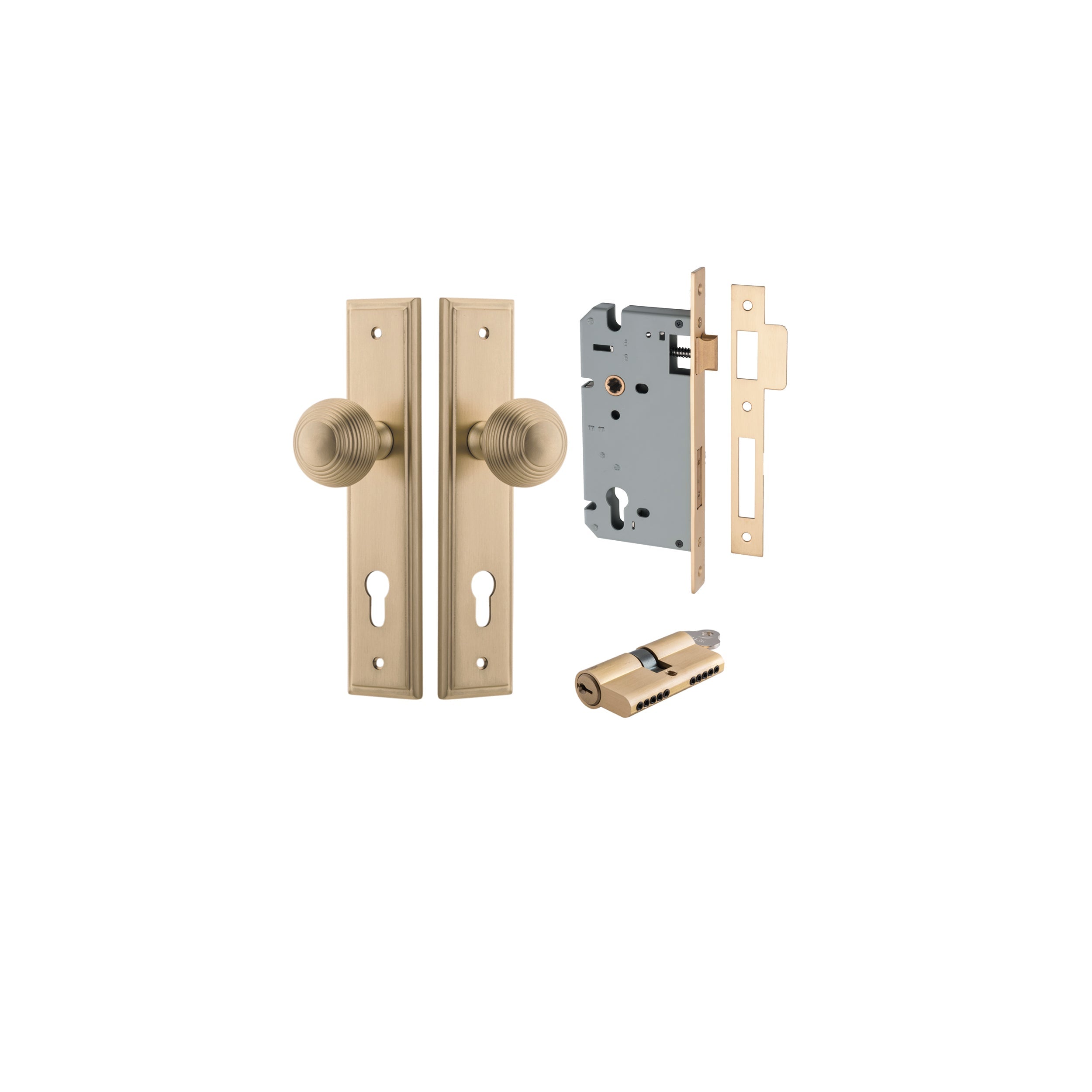 Guildford Knob - Stepped Backplate - Entry Point - Iver - Brushed Brass - Door Knobs