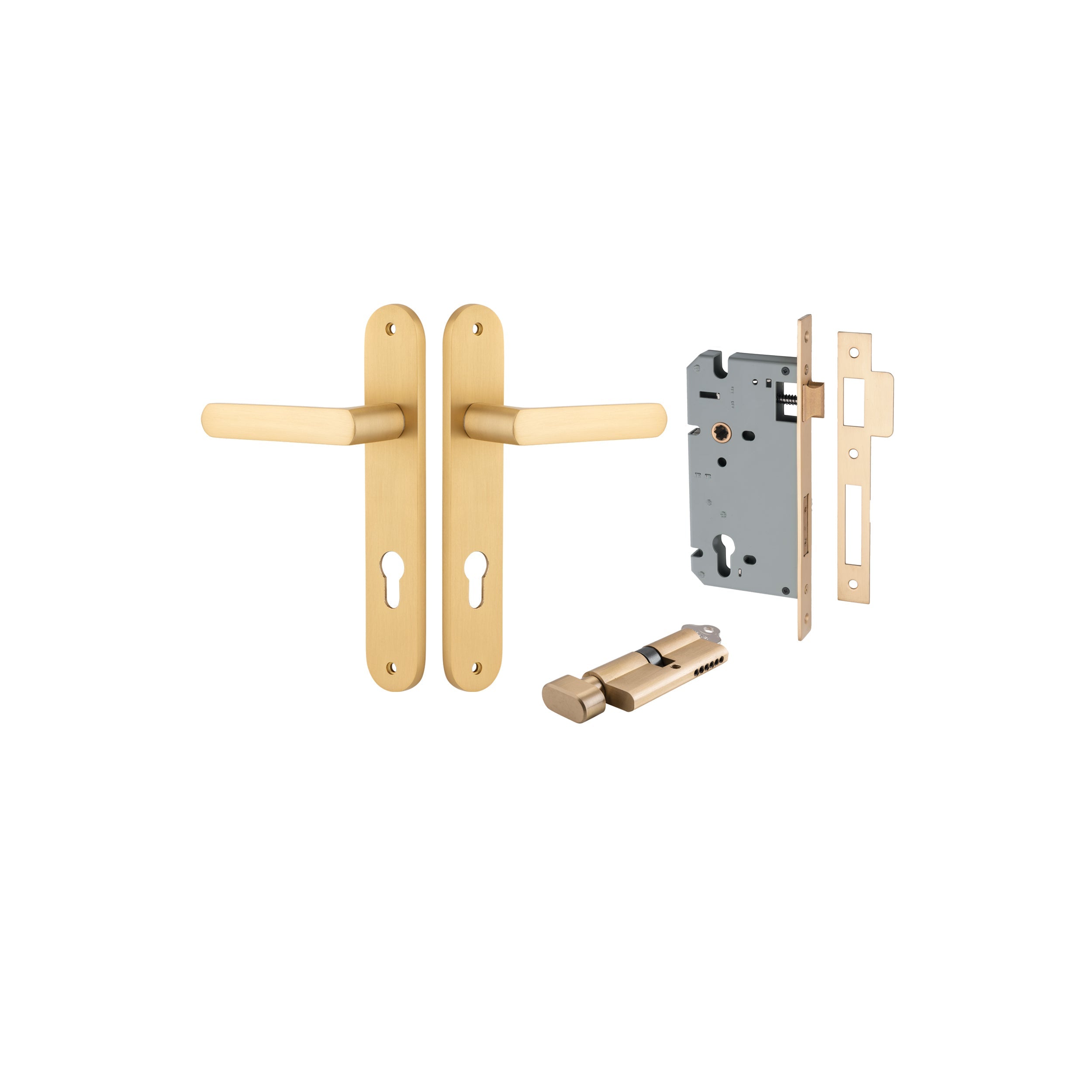 Osaka Lever - Oval Backplate - Entry Point - Iver - Brushed Brass - Door Levers