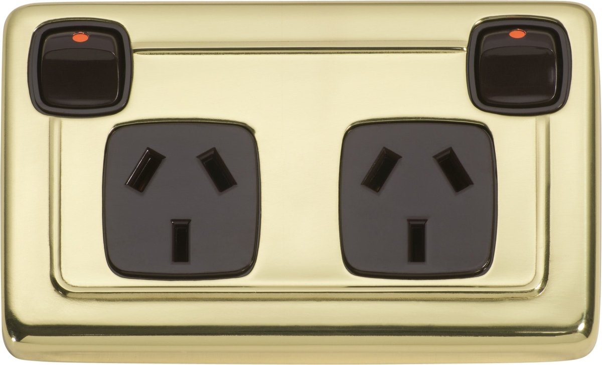 2 Gang Flat Plate Rocker Switches with Double Socket by Tradco - Entry - Point - 5809 - Tradco