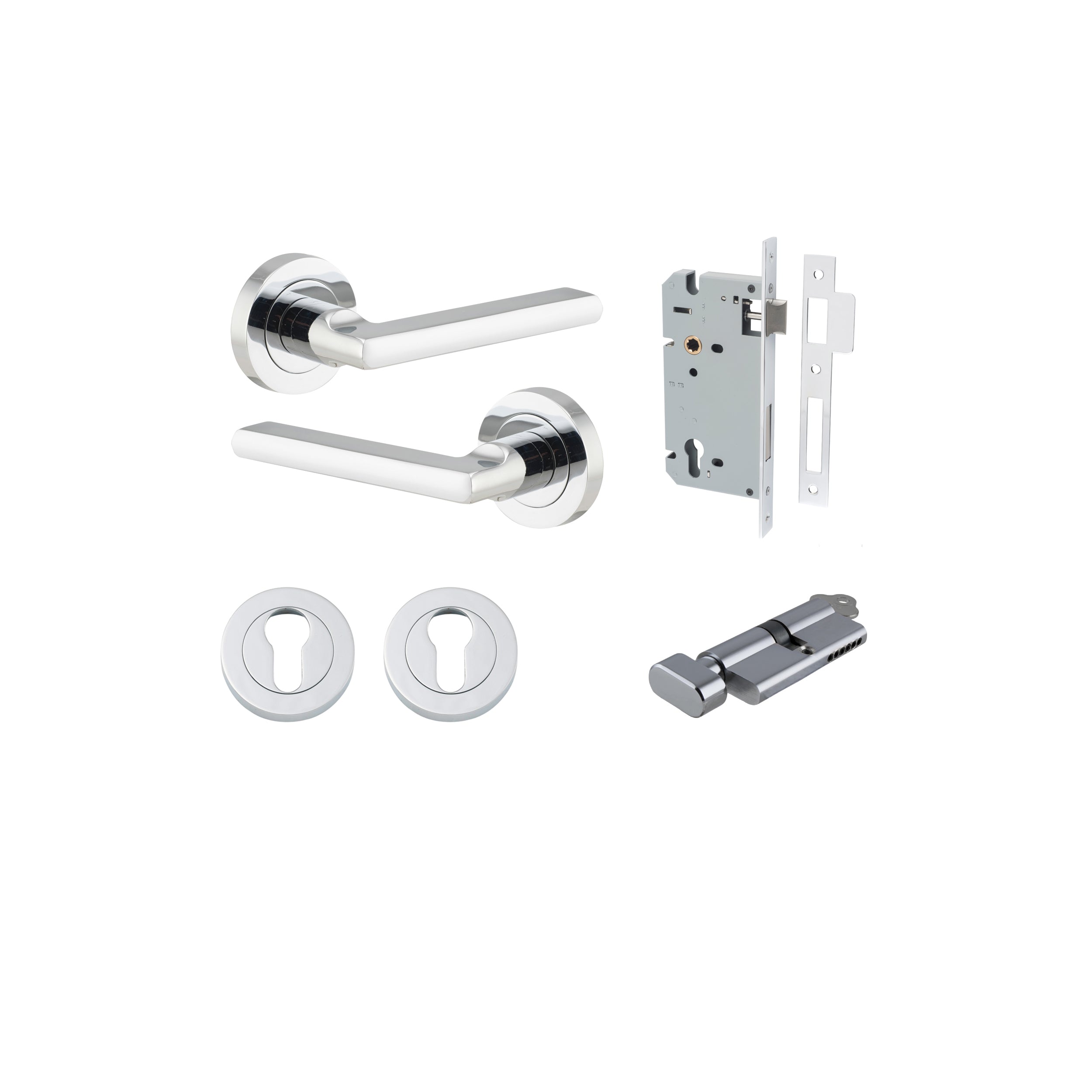 Baltimore Lever - Round Rose - Entry Point - Iver - Polished Chrome - Door Levers