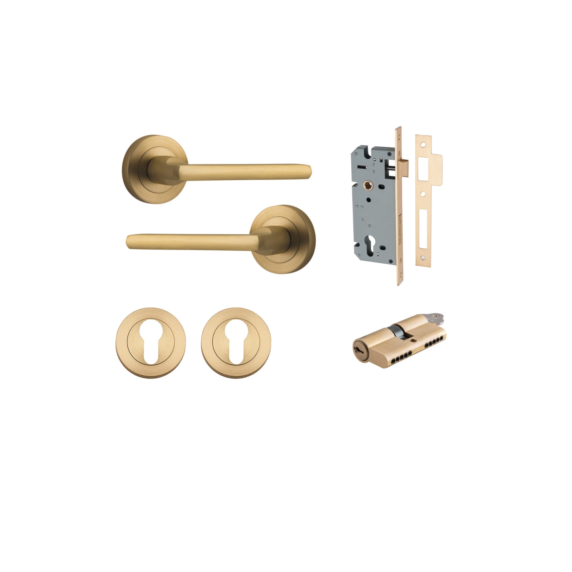 Baltimore Lever - Round Rose - Entry Point - Iver - Brushed Brass - Door Levers