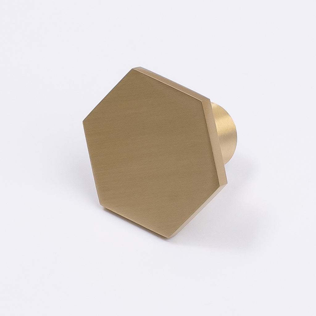 Brushed Brass Hexagonal Cabinet Knob - Rosalind - Manovella