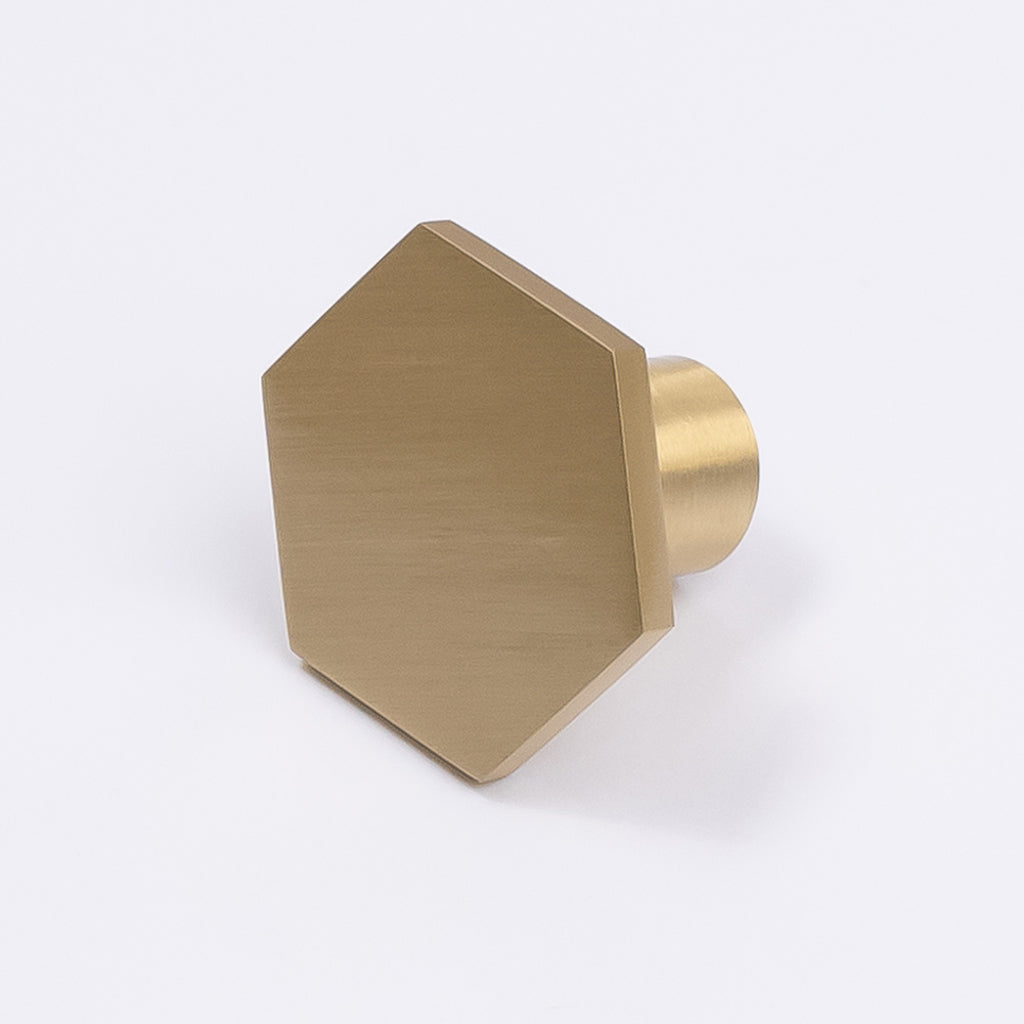 Brushed Brass Hexagonal Cabinet Knob - Rosalind - Manovella