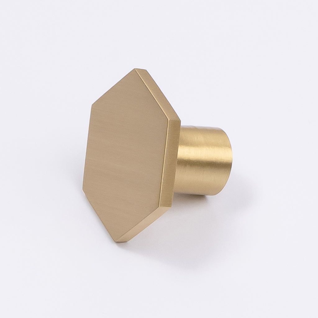 Brushed Brass Hexagonal Cabinet Knob - Rosalind - Manovella