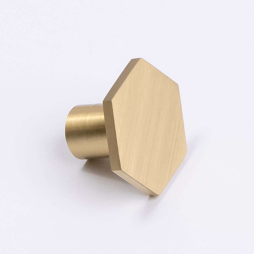 Brushed Brass Hexagonal Cabinet Knob - Rosalind - Manovella