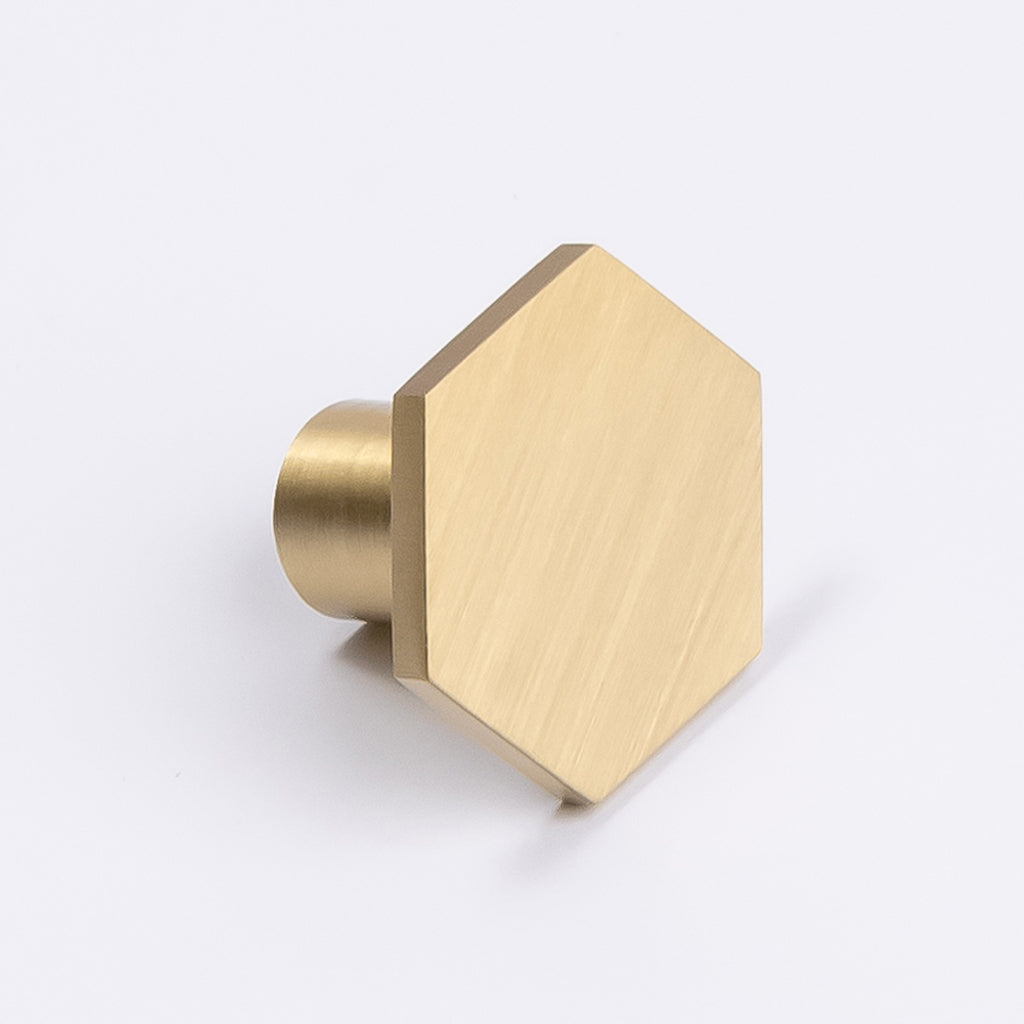 Brushed Brass Hexagonal Cabinet Knob - Rosalind - Manovella