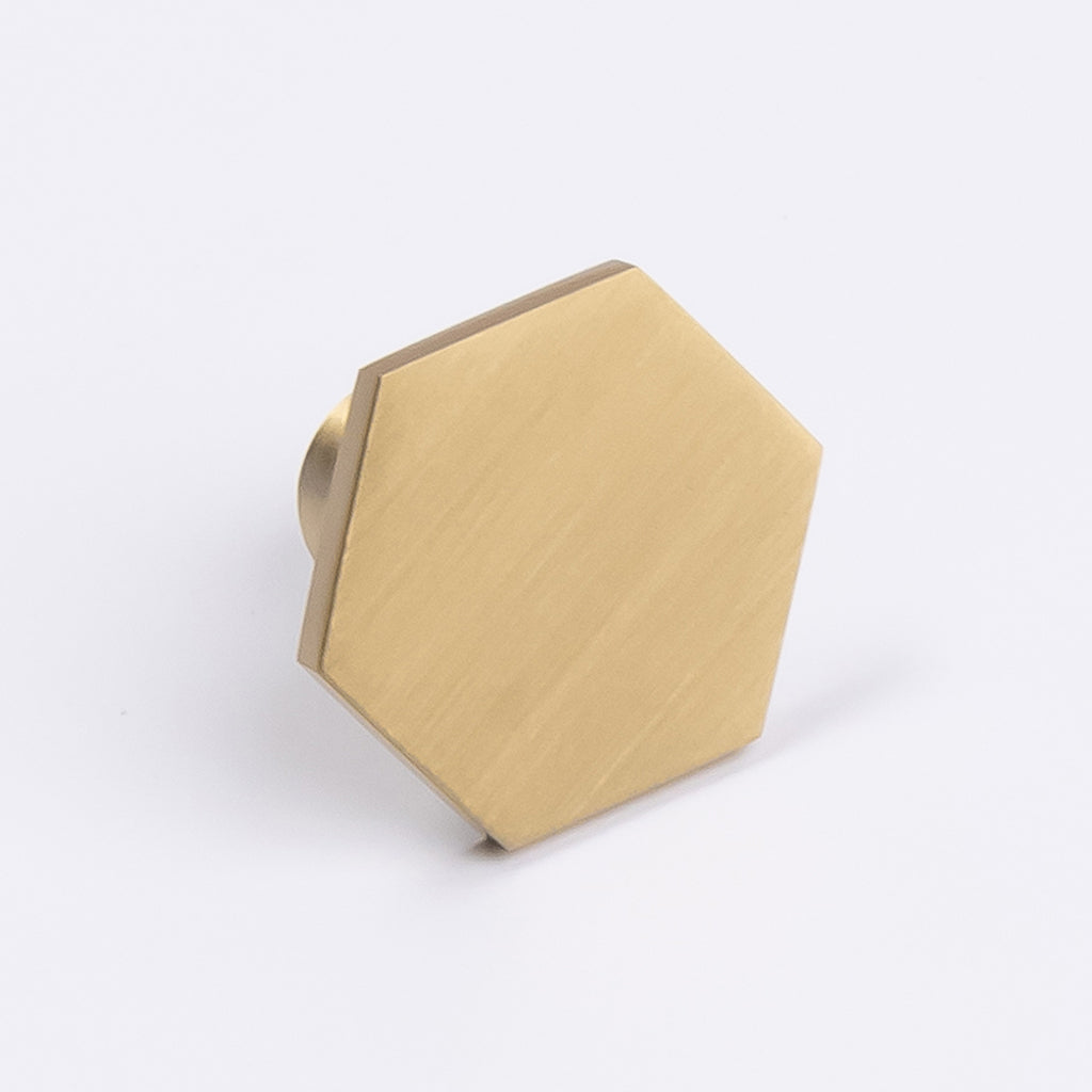 Brushed Brass Hexagonal Cabinet Knob - Rosalind - Manovella