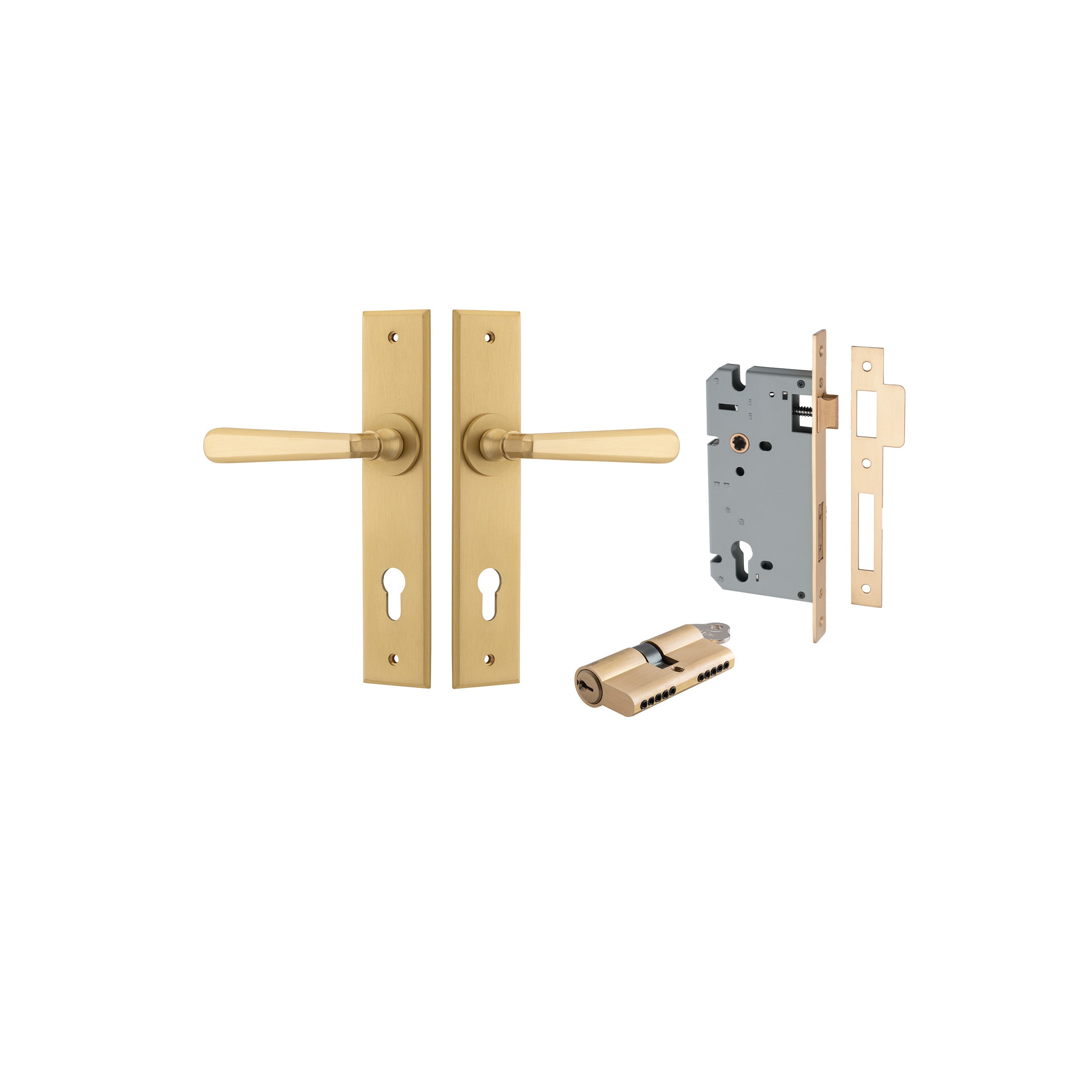 Copenhagen Lever - Chamfered Backplate - Entry Point - Iver - Brushed Brass - Door Levers