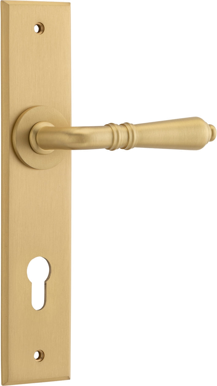 Sarlat Lever - Chamfered Backplate - Entry Point - Iver - Brushed Brass - Door Levers