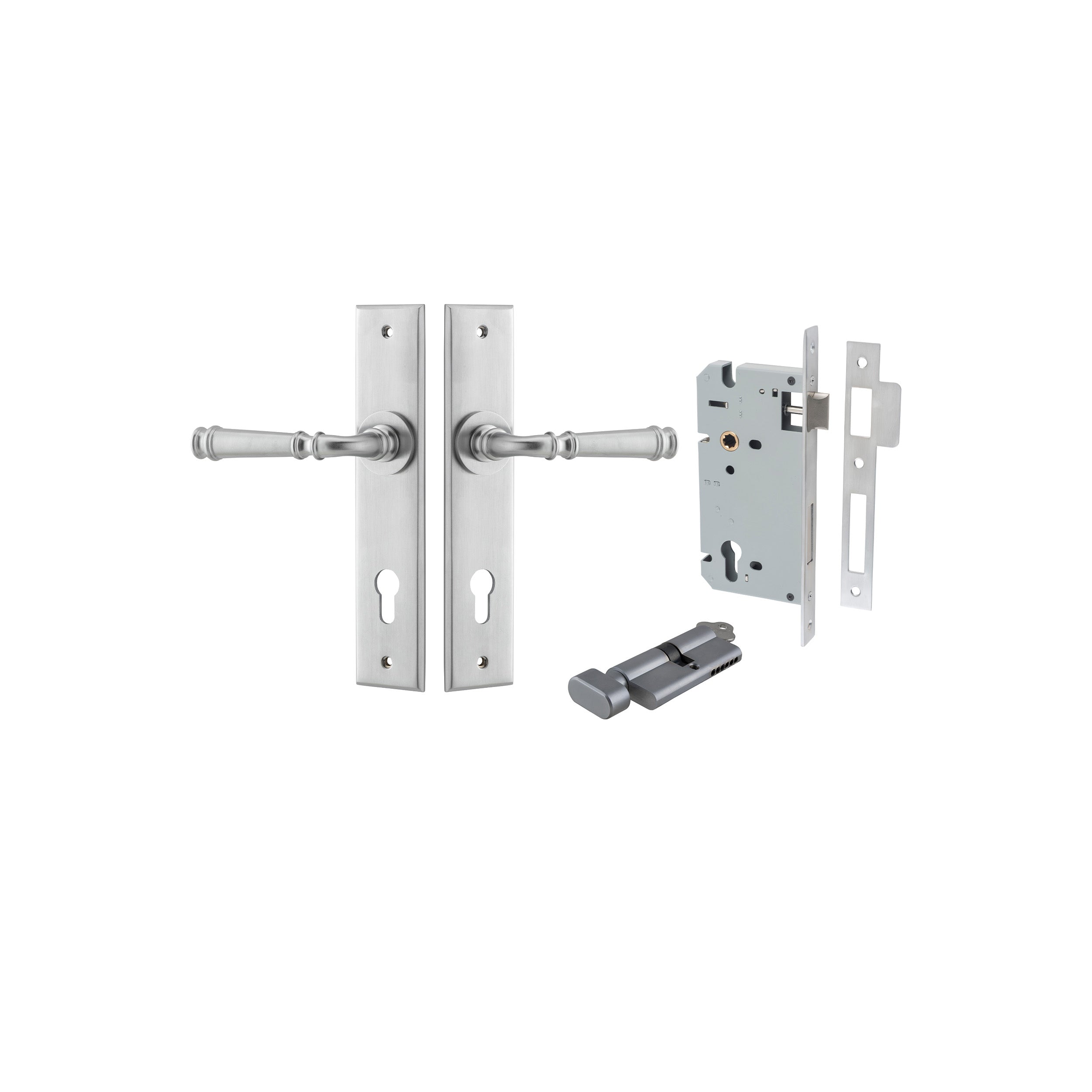 Verona Lever - Chamfered Backplate - Entry Point - Iver - Brushed Chrome - Door Levers