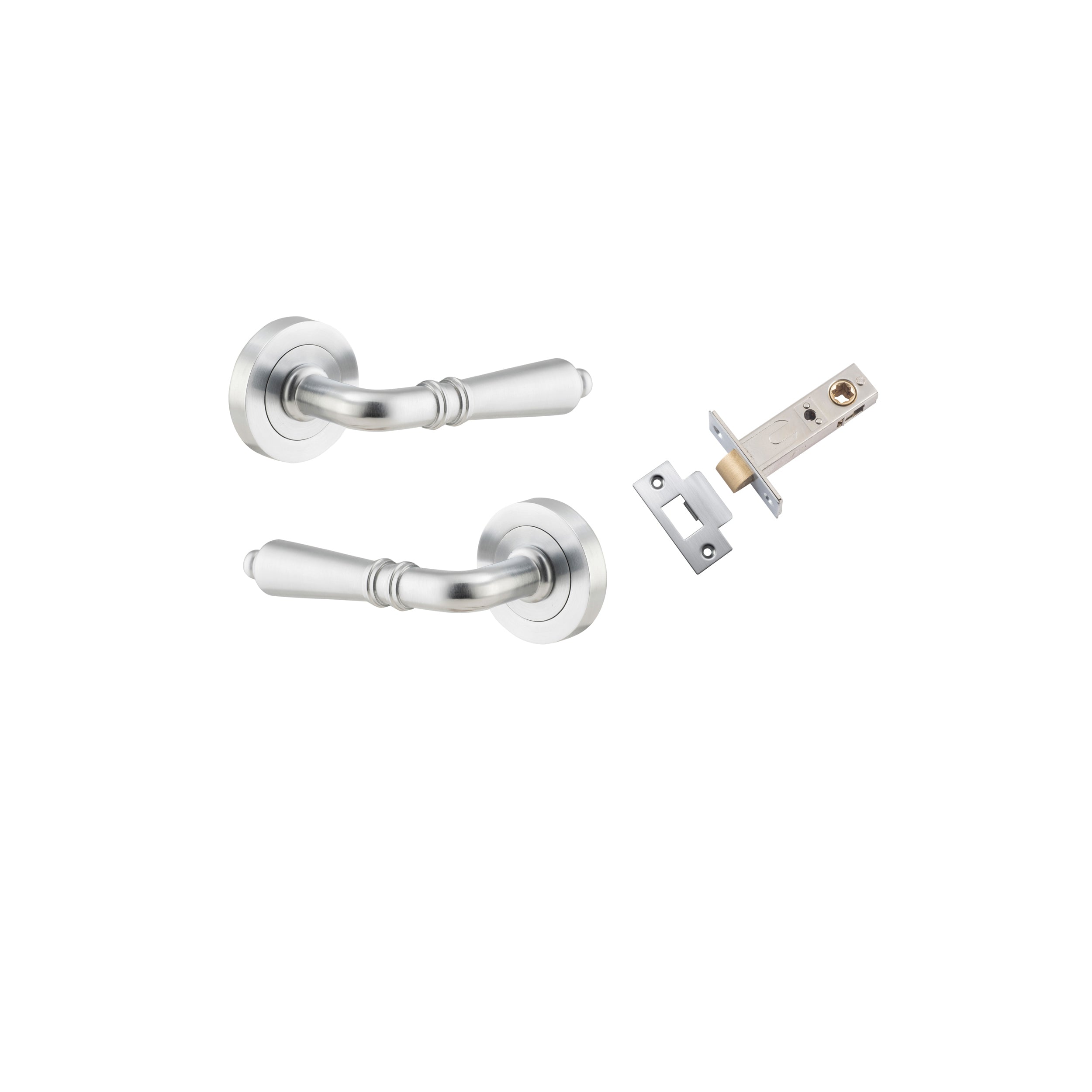 Sarlat Lever - Round Rose - Entry Point - Iver - Brushed Chrome - Door Levers