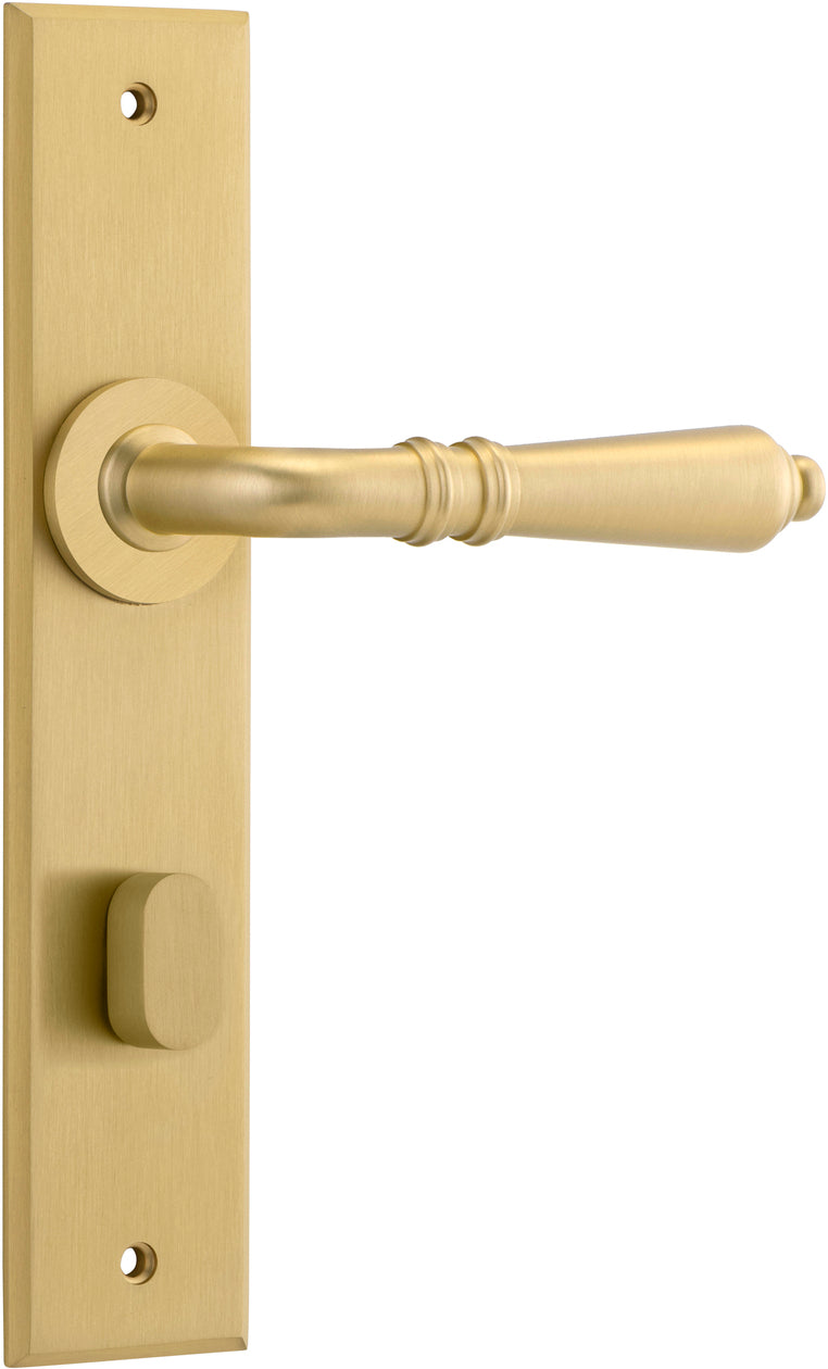 Sarlat Lever - Chamfered Backplate - Entry Point - Iver - Brushed Gold PVD - Door Levers