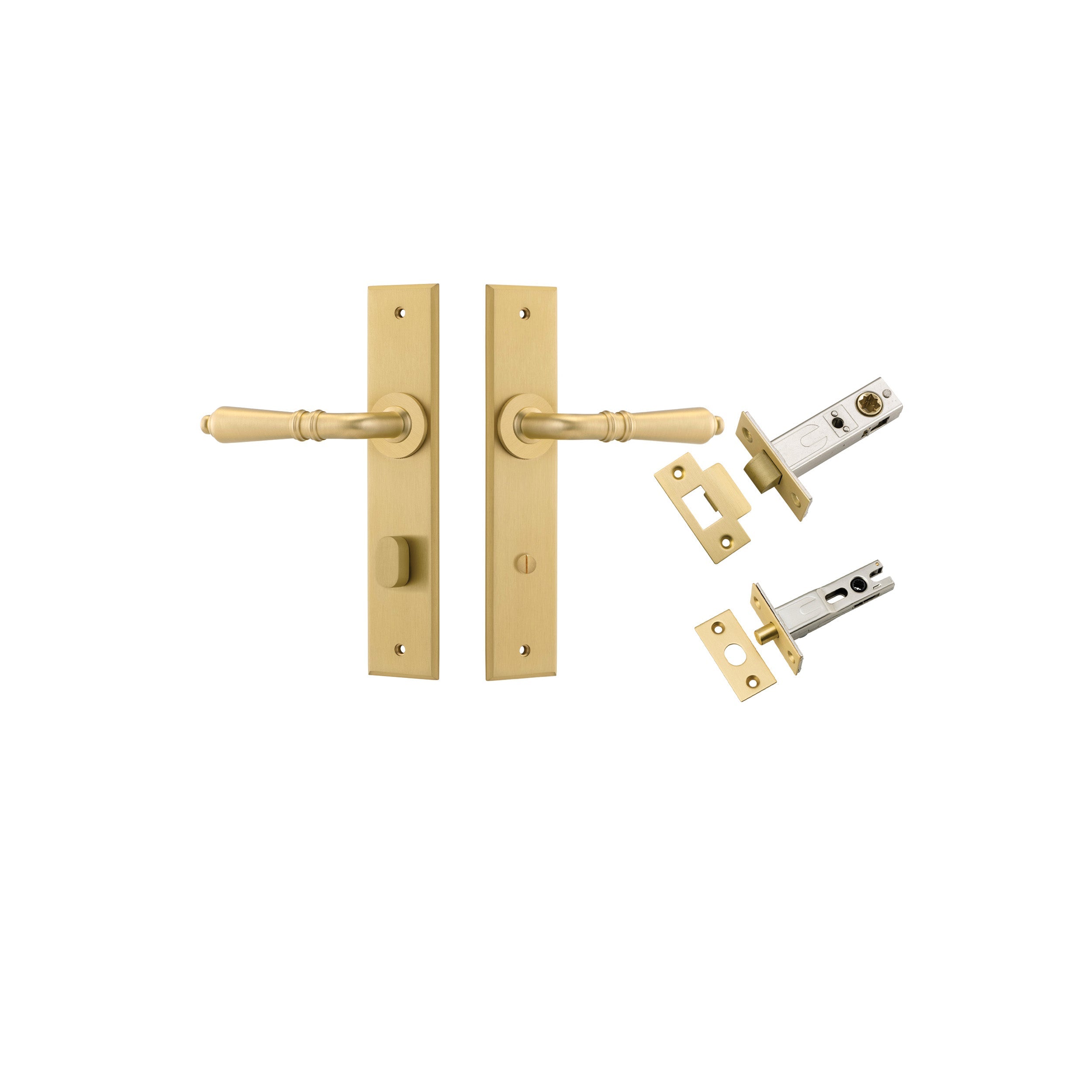 Sarlat Lever - Chamfered Backplate - Entry Point - Iver - Brushed Gold PVD - Door Levers