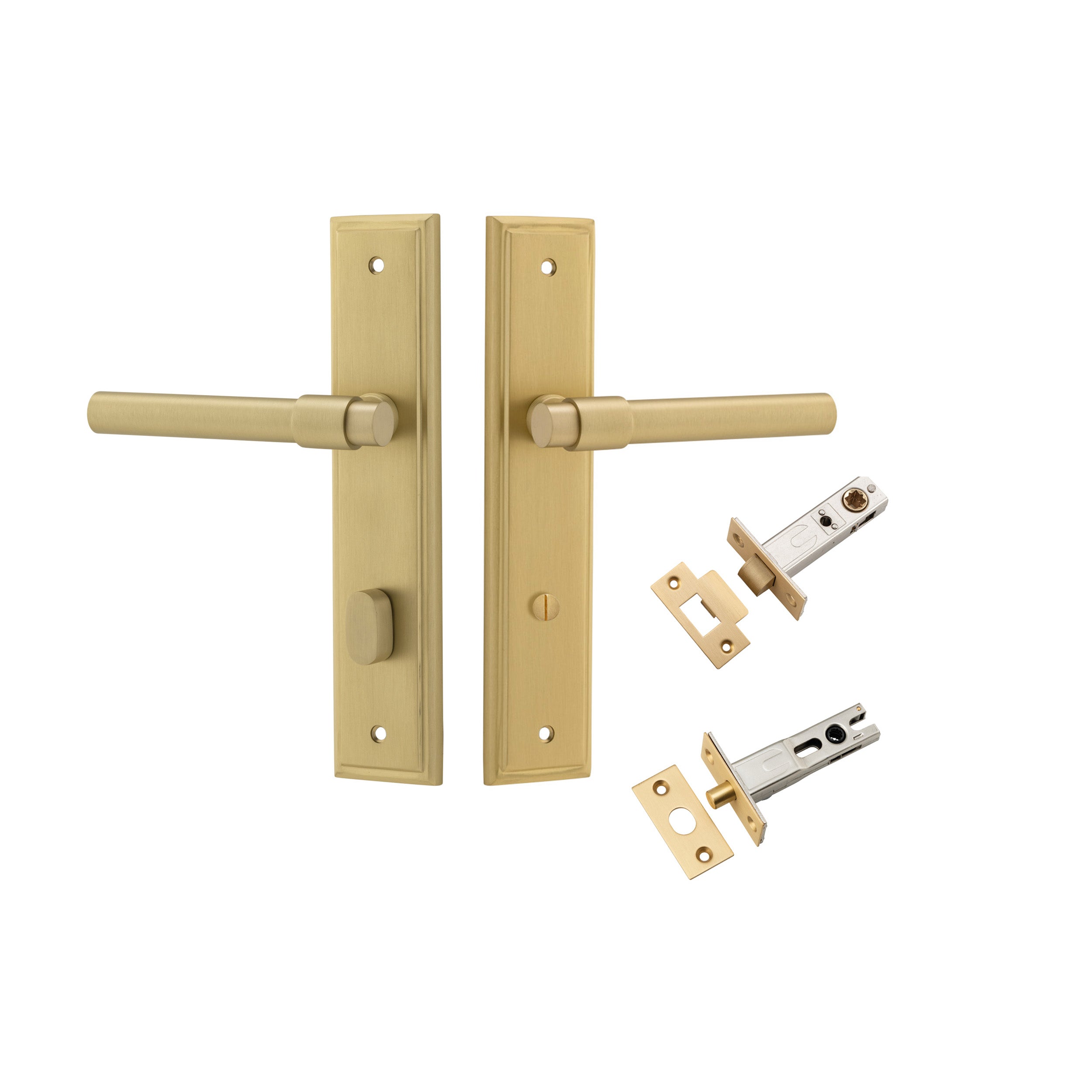 Helsinki Lever - Stepped Backplate - Entry Point - Iver - Brushed Gold PVD - Door Levers