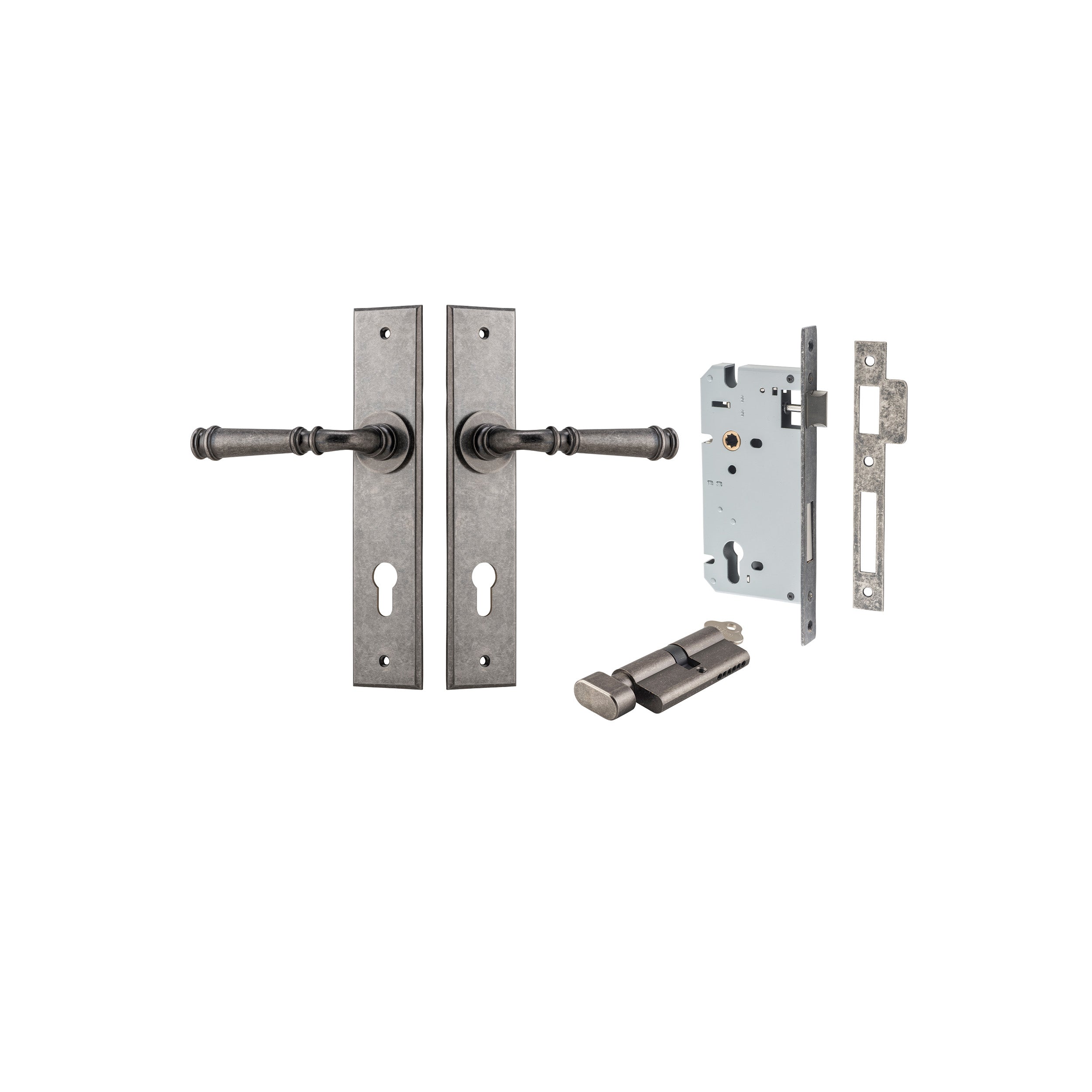 Verona Lever - Chamfered Backplate - Entry Point - Iver - Distressed Nickel - Door Levers