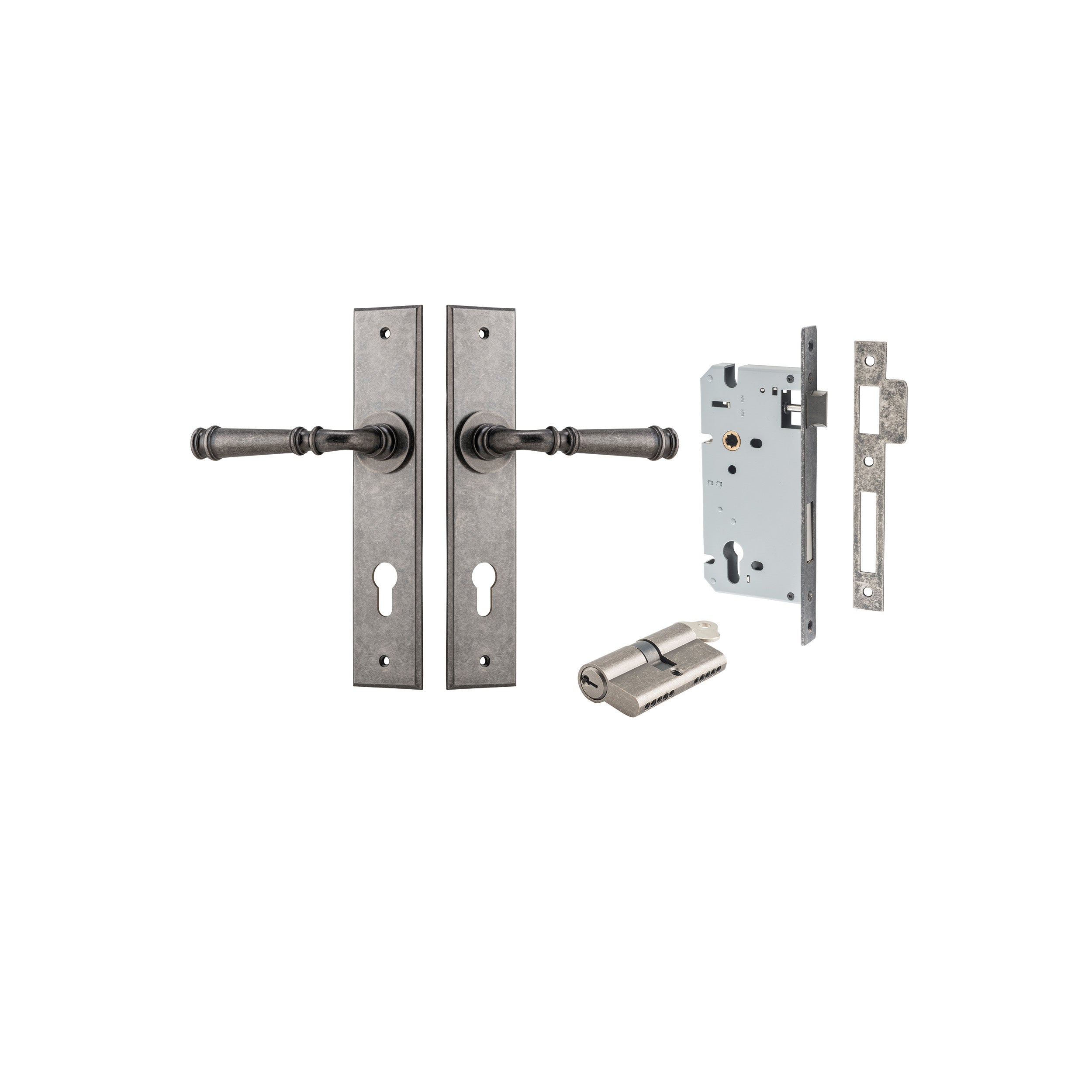 Verona Lever - Chamfered Backplate - Entry Point - Iver - Distressed Nickel - Door Levers