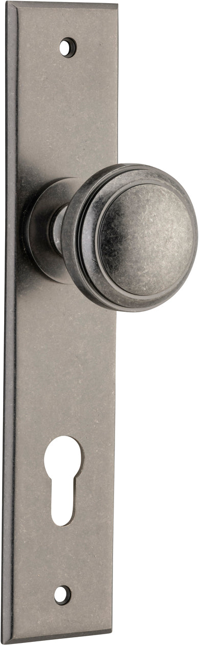 Paddington Knob - Chamfered Backplate - Entry Point - Iver - Distressed Nickel - Door Knobs