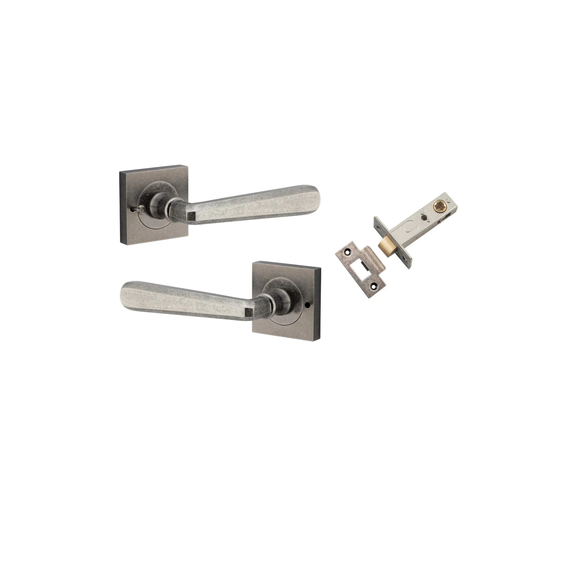 Copenhagen Lever - Square Rose - Entry Point - Iver - Distressed Nickel - Door Levers