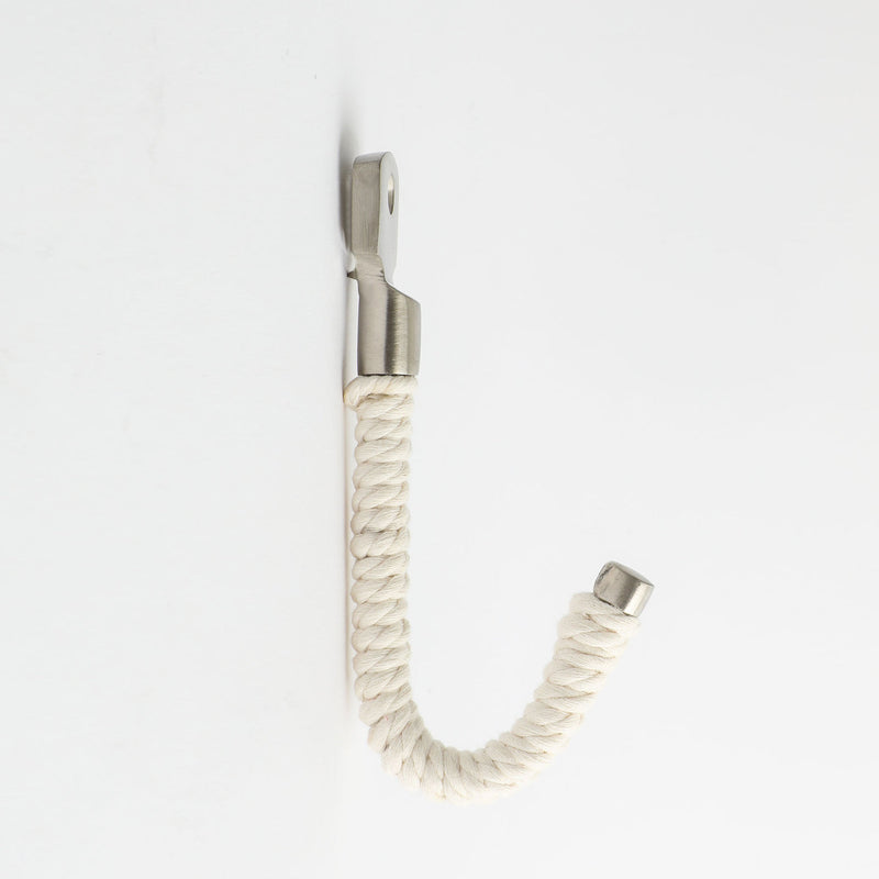 Rope Hook - White Cotton with Satin Nickel By Hepburn