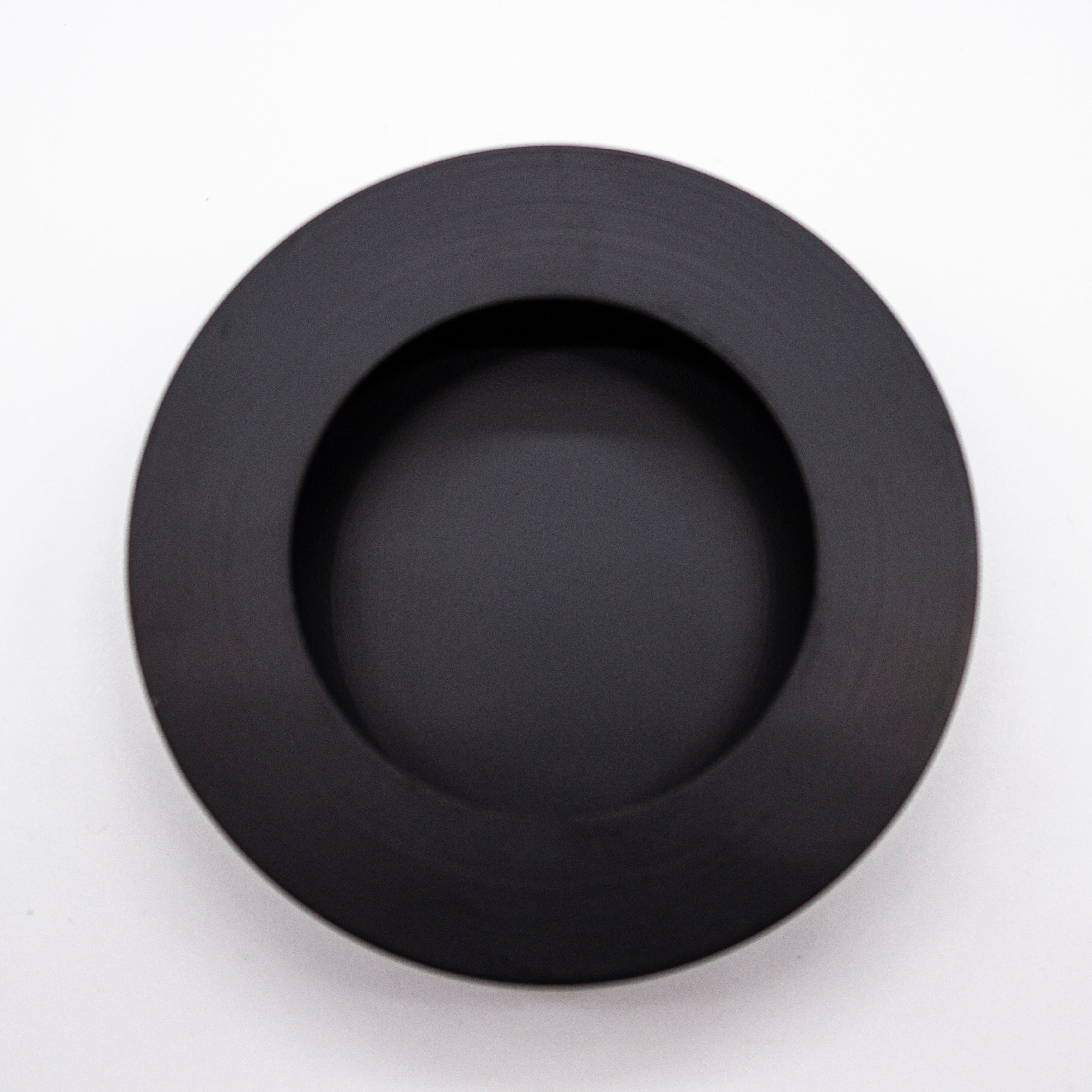 Matt Black Sliding Door Round Flush Pull 65mm - Manovella