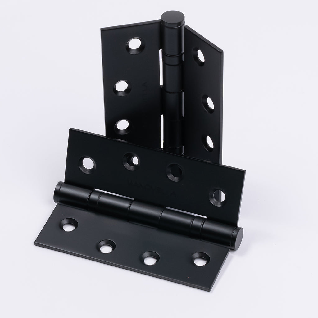 Matt Black Ball Bearing Hinge (Pair) 100mm x 75mm - Manovella