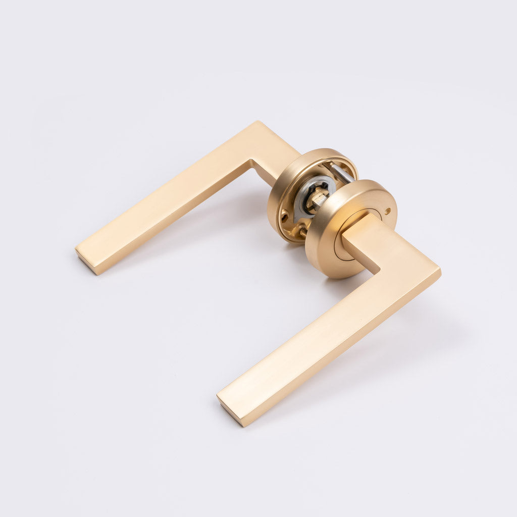 Satin Brass Privacy Door Handle - Hamilton - Manovella