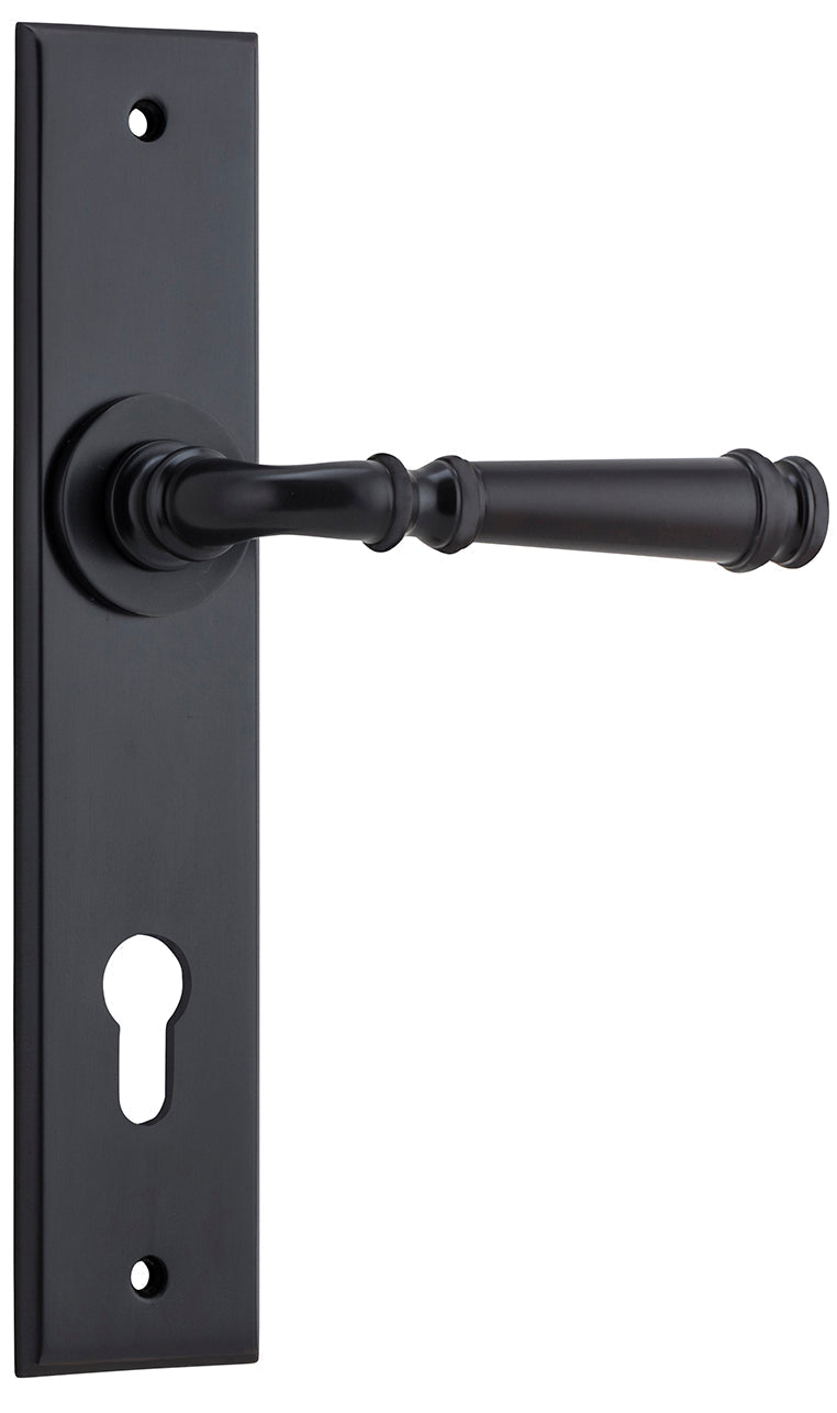 Verona Lever - Chamfered Backplate - Entry Point - Iver - Matt Black - Door Levers