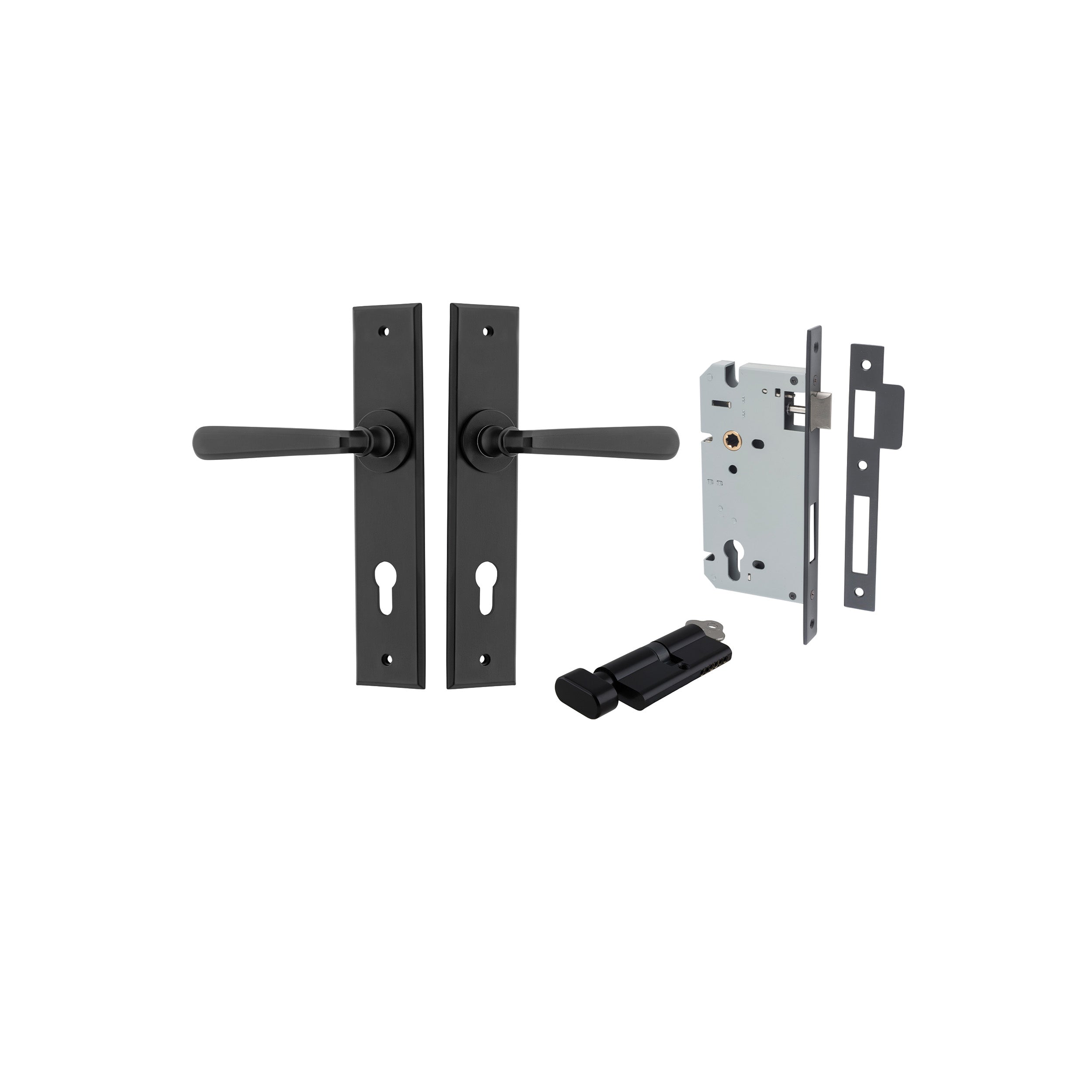 Copenhagen Lever - Chamfered Backplate - Entry Point - Iver - Matt Black - Door Levers