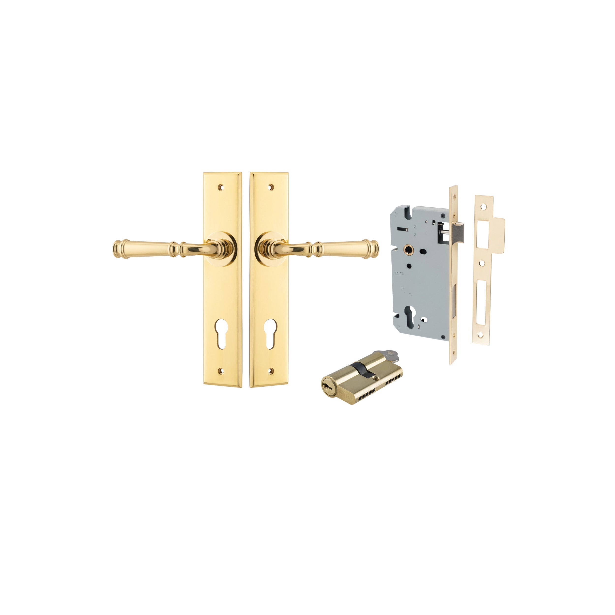 Verona Lever - Chamfered Backplate - Entry Point - Iver - Polished Brass - Door Levers