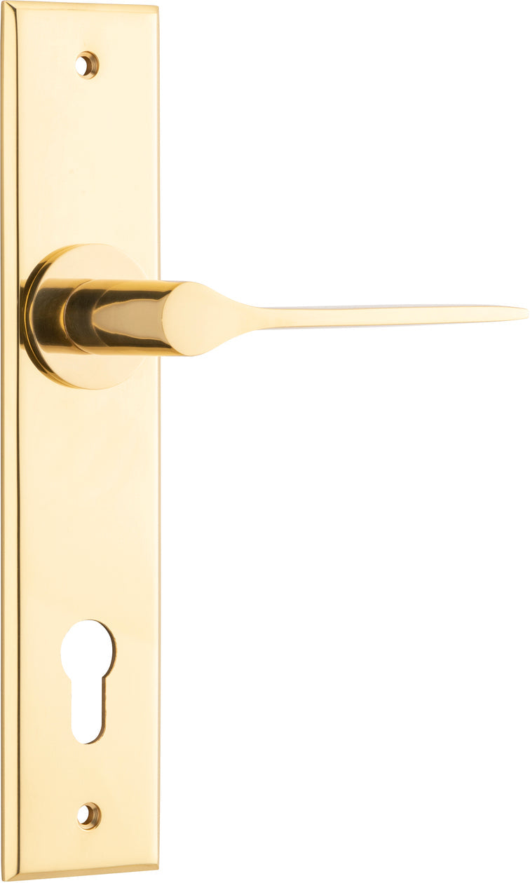 Como Lever - Chamfered Backplate - Entry Point - Iver - Polished Brass - Door Levers