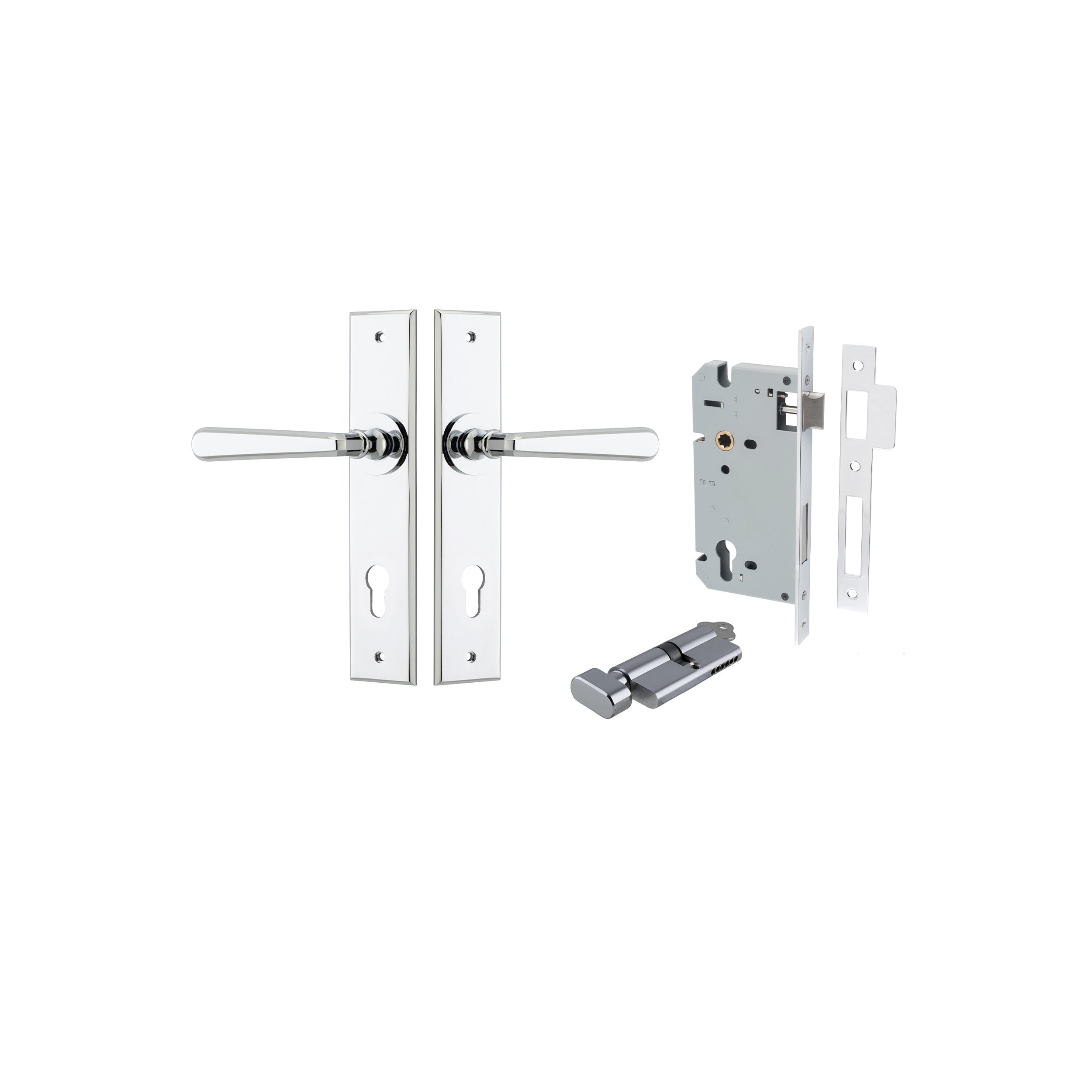 Copenhagen Lever - Chamfered Backplate - Entry Point - Iver - Polished Chrome - Door Levers