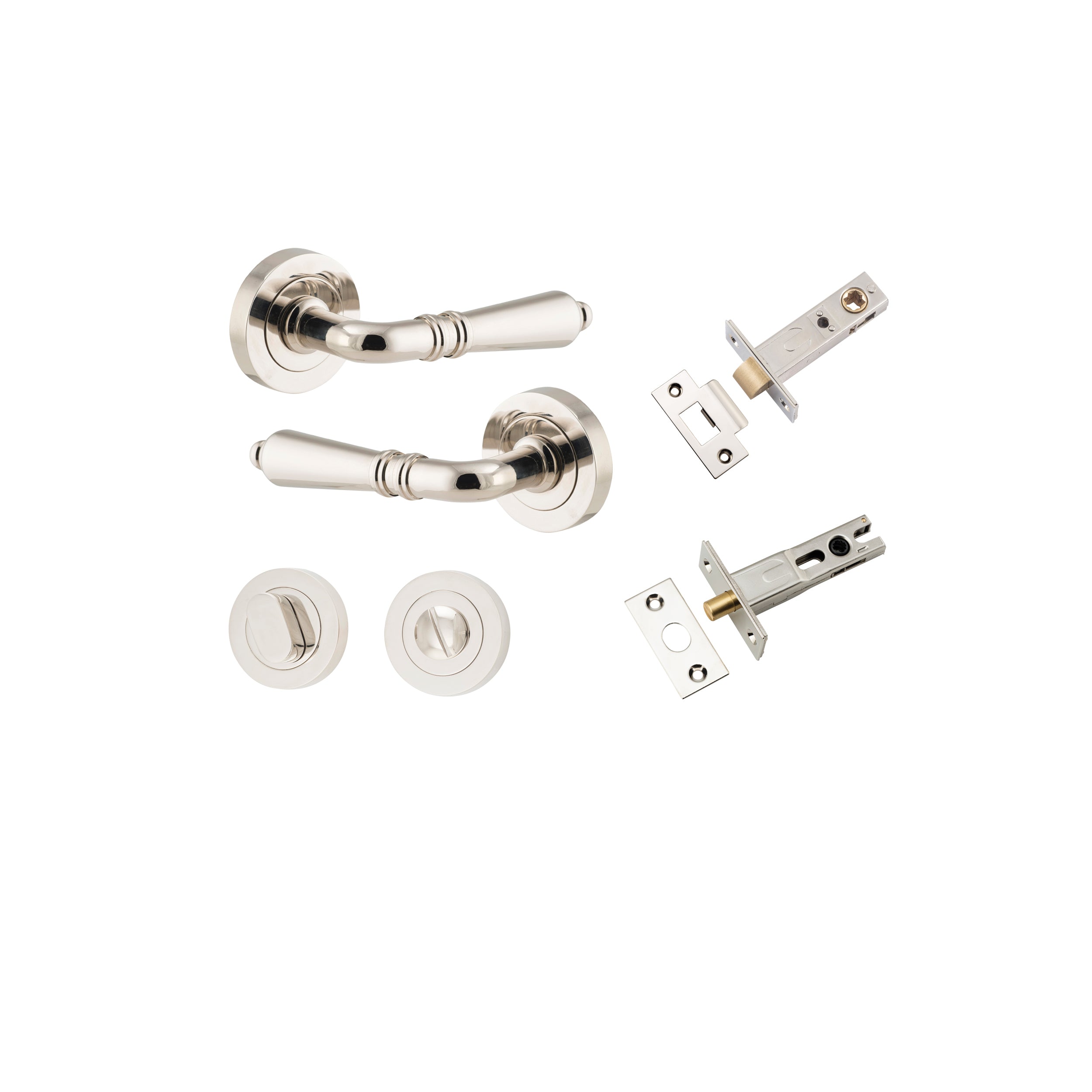 Sarlat Lever - Round Rose - Entry Point - Iver - Polished Nickel - Door Levers