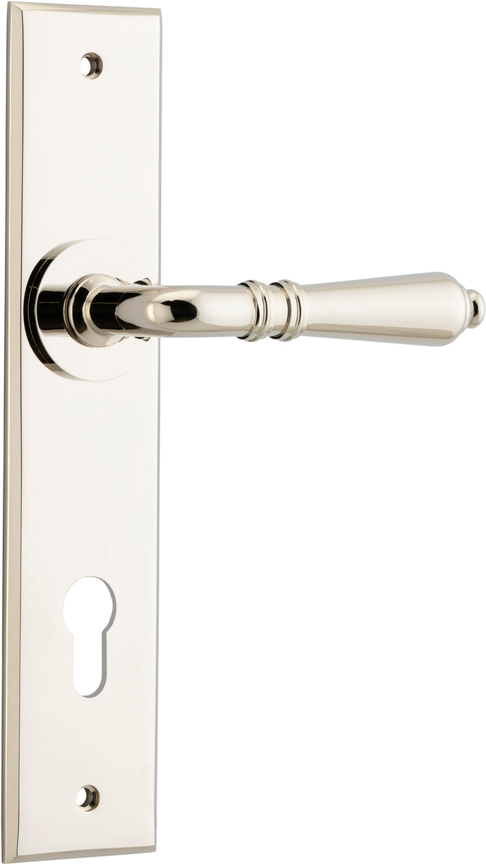 Sarlat Lever - Chamfered Backplate - Entry Point - Iver - Polished Nickel - Door Levers