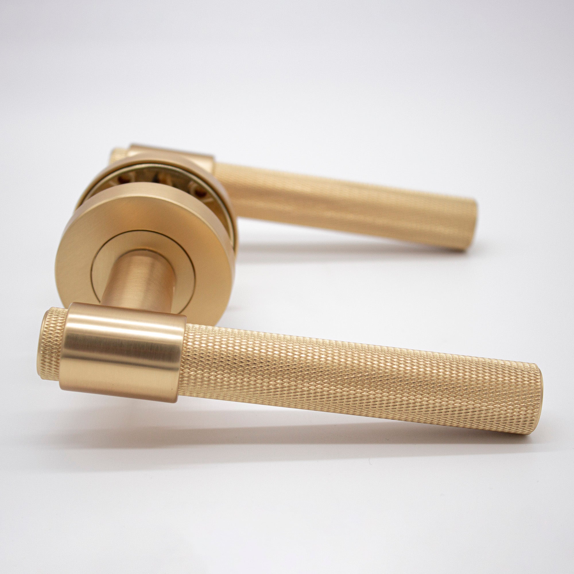 Satin Brass Knurled Passage Door Handle - Rosedale - Manovella