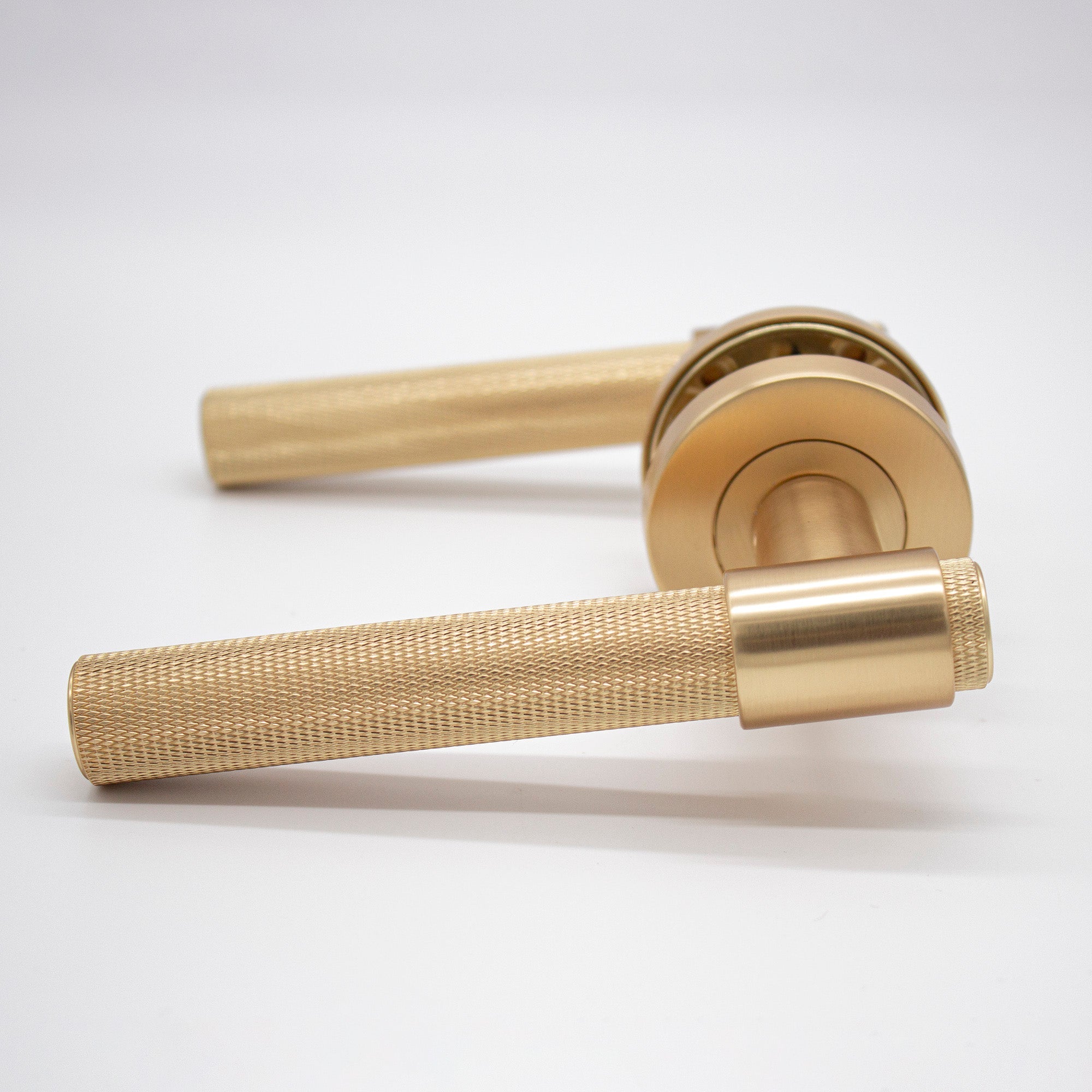 Satin Brass Knurled Passage Door Handle - Rosedale - Manovella