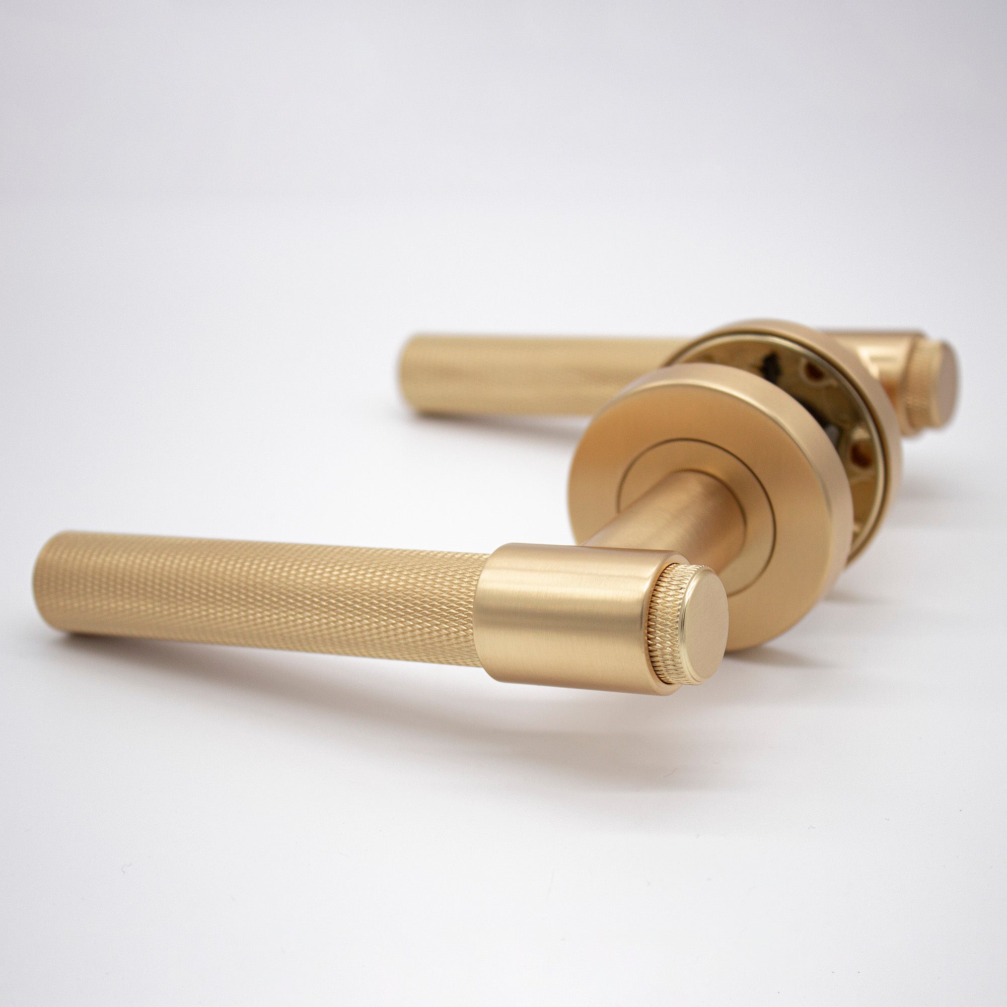 Satin Brass Knurled Passage Door Handle - Rosedale - Manovella