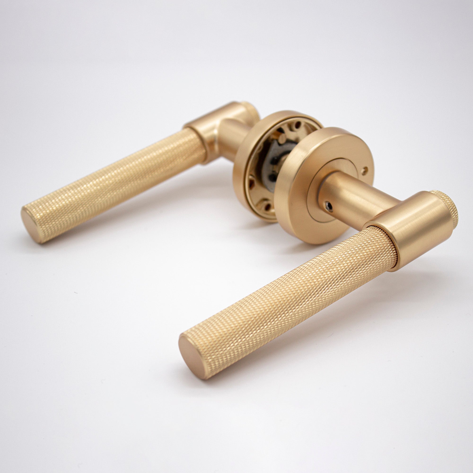 Satin Brass Knurled Privacy Door Handle - Rosedale - Manovella