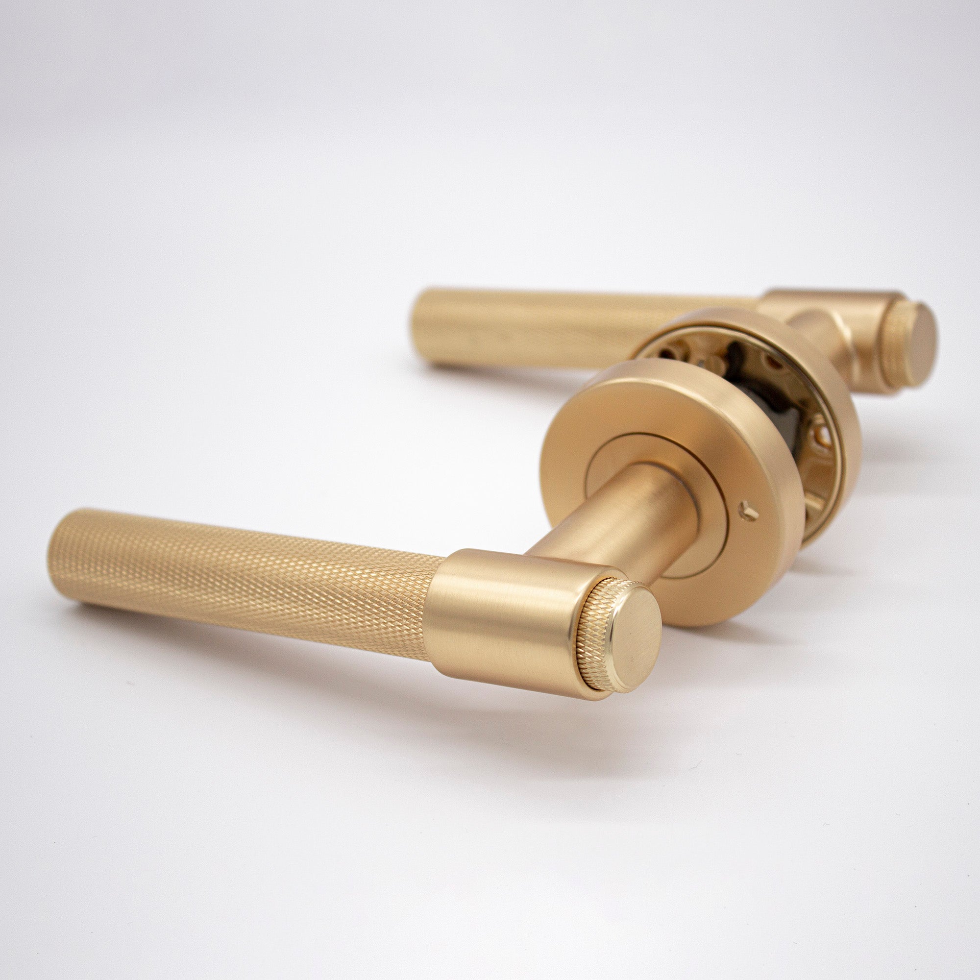 Satin Brass Knurled Privacy Door Handle - Rosedale - Manovella