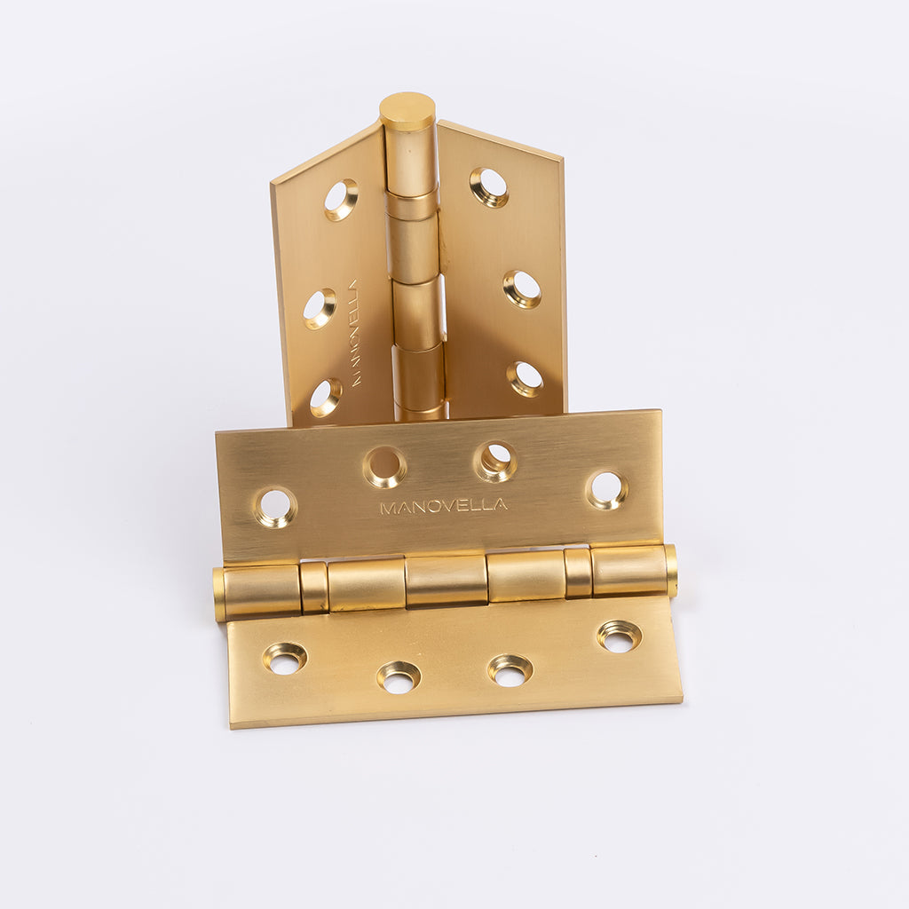 Satin Brass Ball Bearing Hinge (Pair) 100mm x 75mmv\ - Manovella