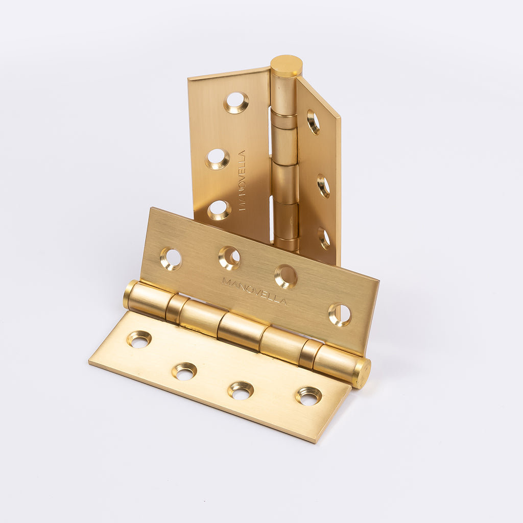 Satin Brass Ball Bearing Hinge (Pair) 100mm x 75mmv\ - Manovella