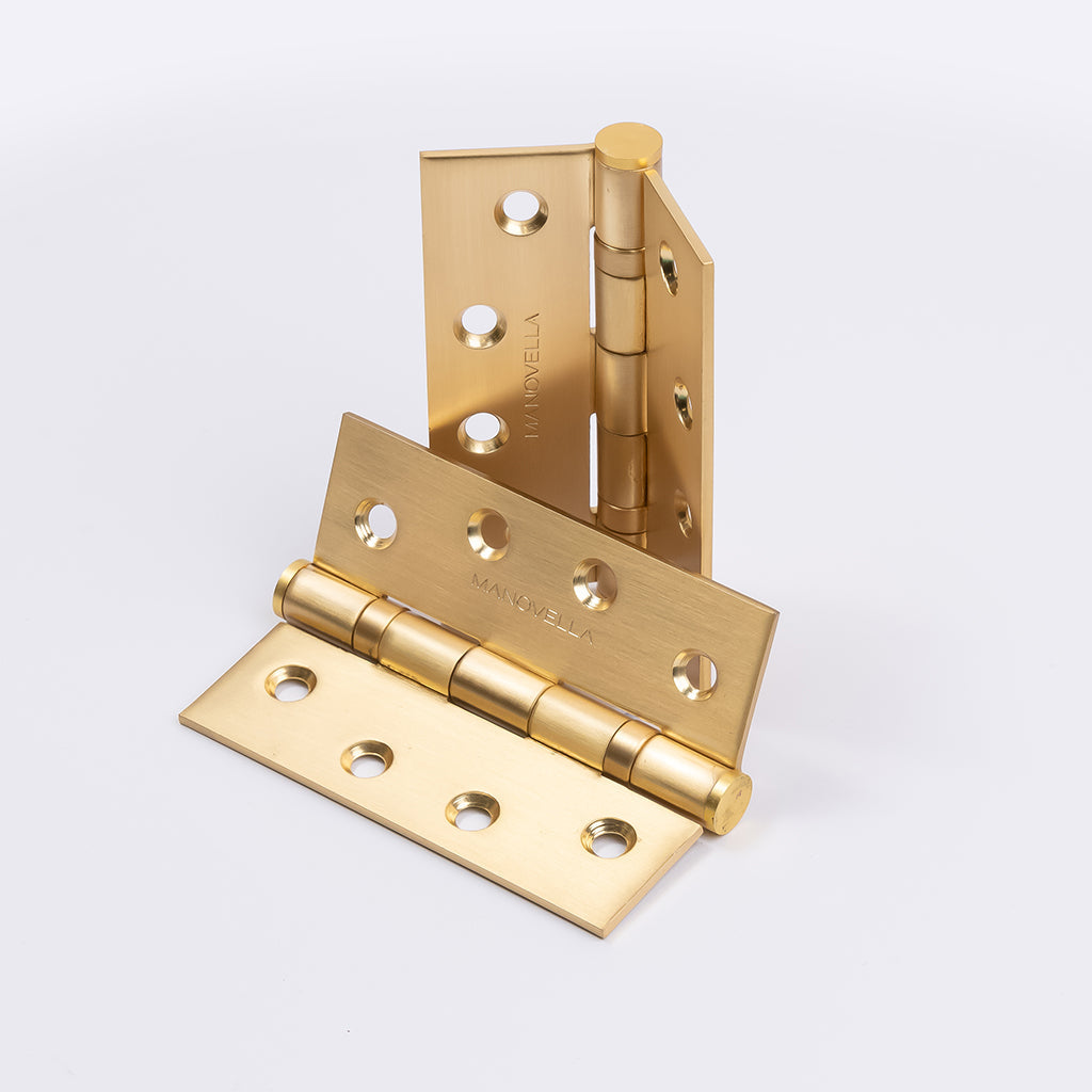 Satin Brass Ball Bearing Hinge (Pair) 100mm x 75mmv\ - Manovella