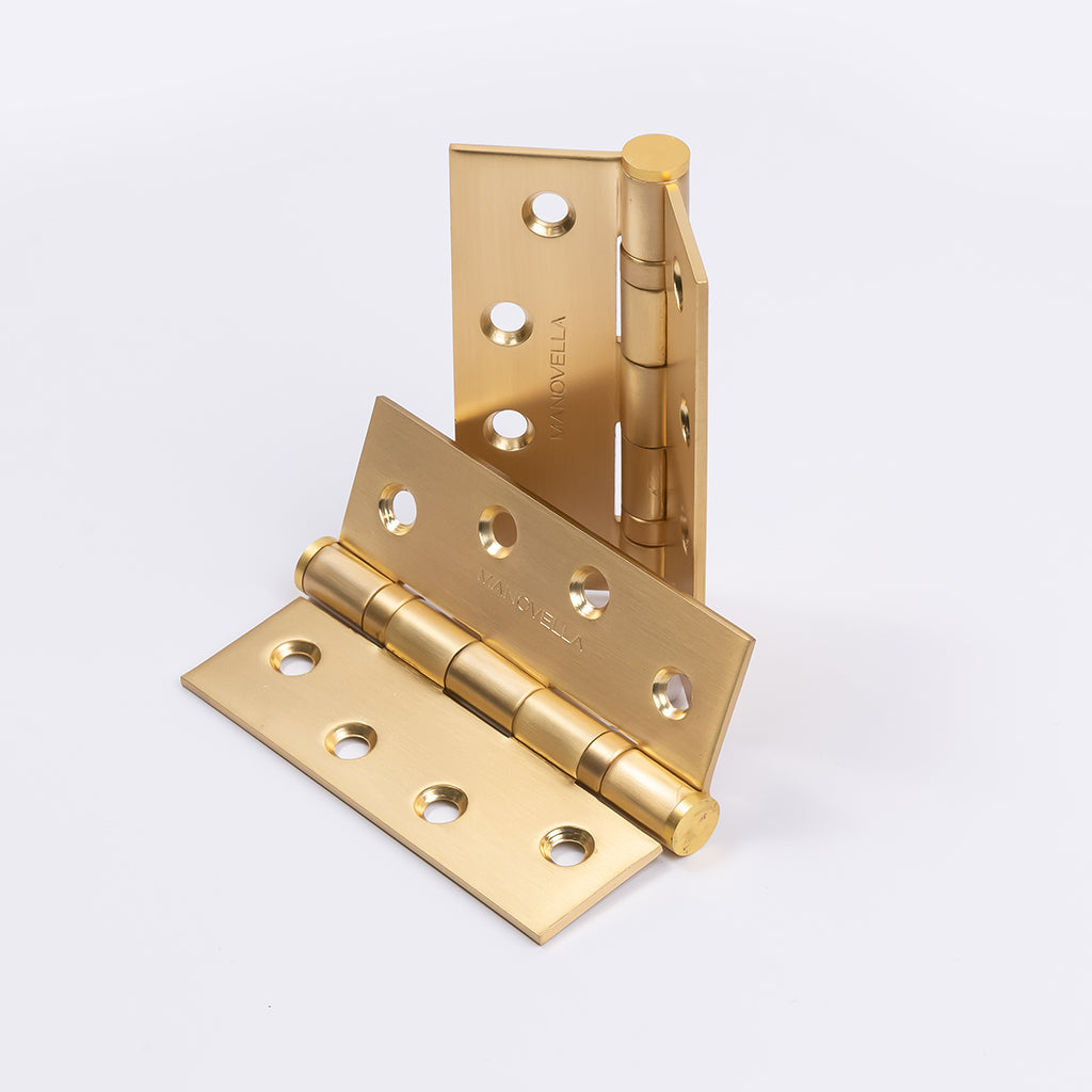 Satin Brass Ball Bearing Hinge (Pair) 100mm x 75mmv\ - Manovella